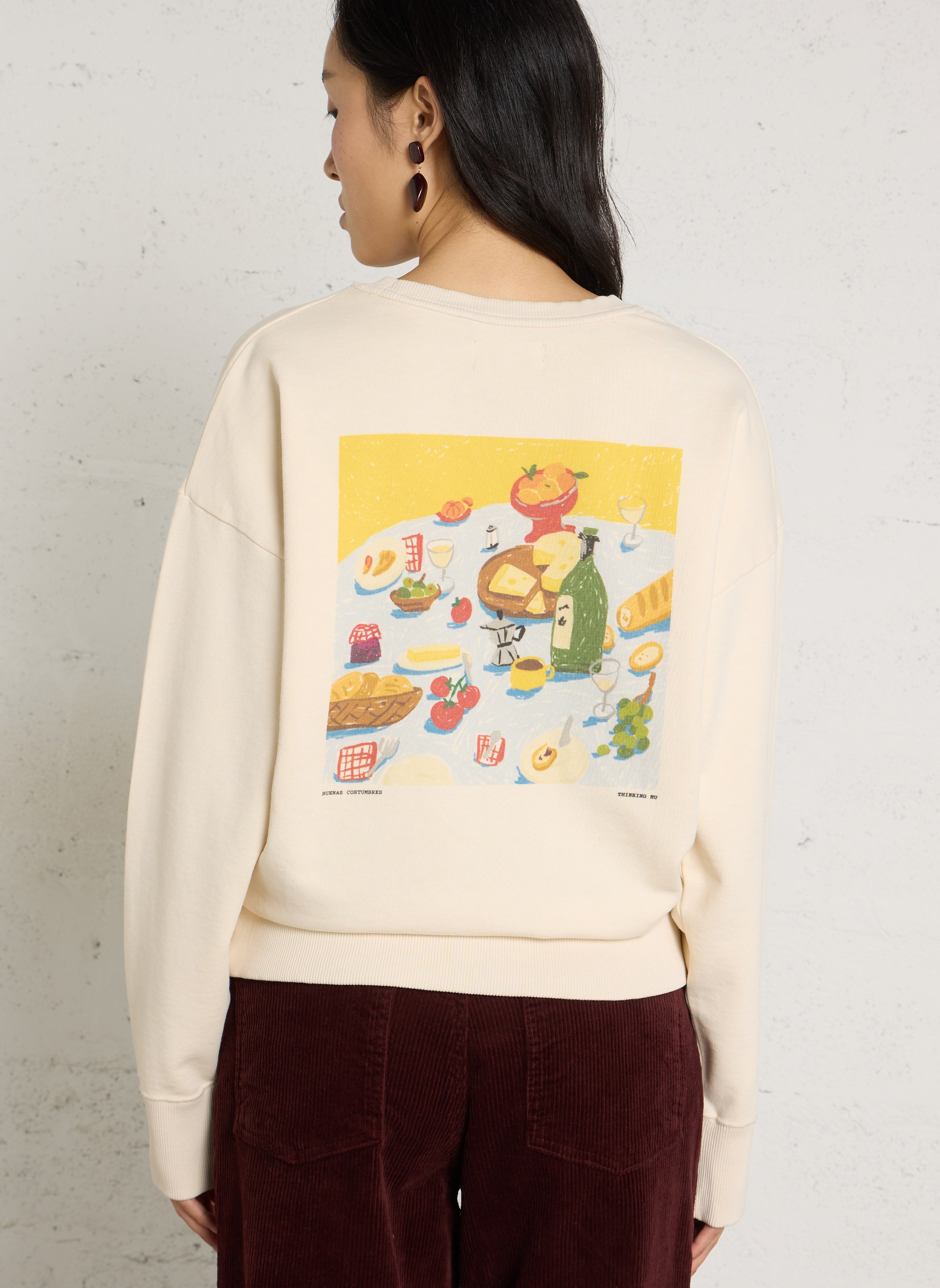 Pull ample sérigraphié en coton THINKING MU Beige