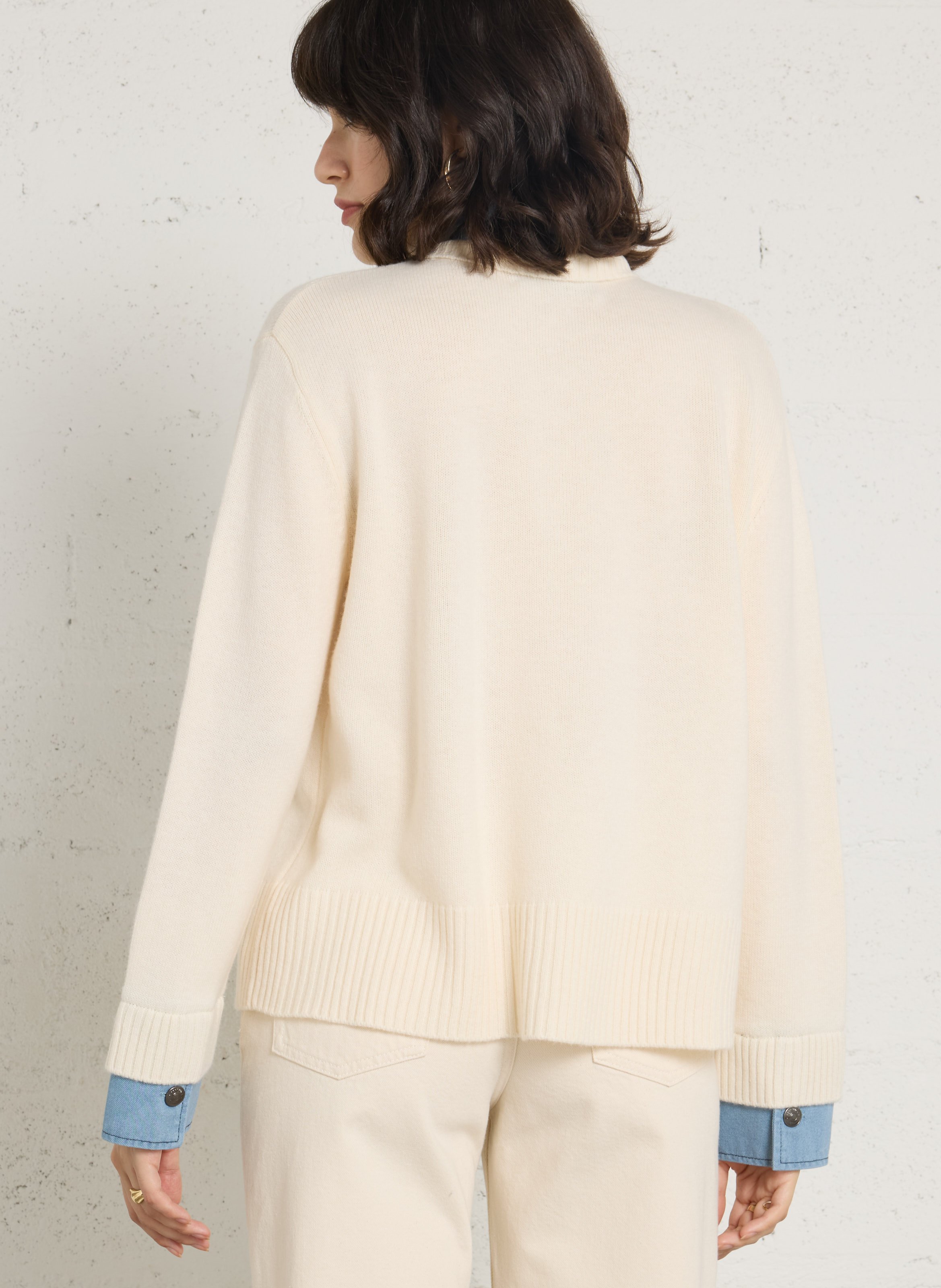 Pull droit col classique en laine BERENICE Blanc