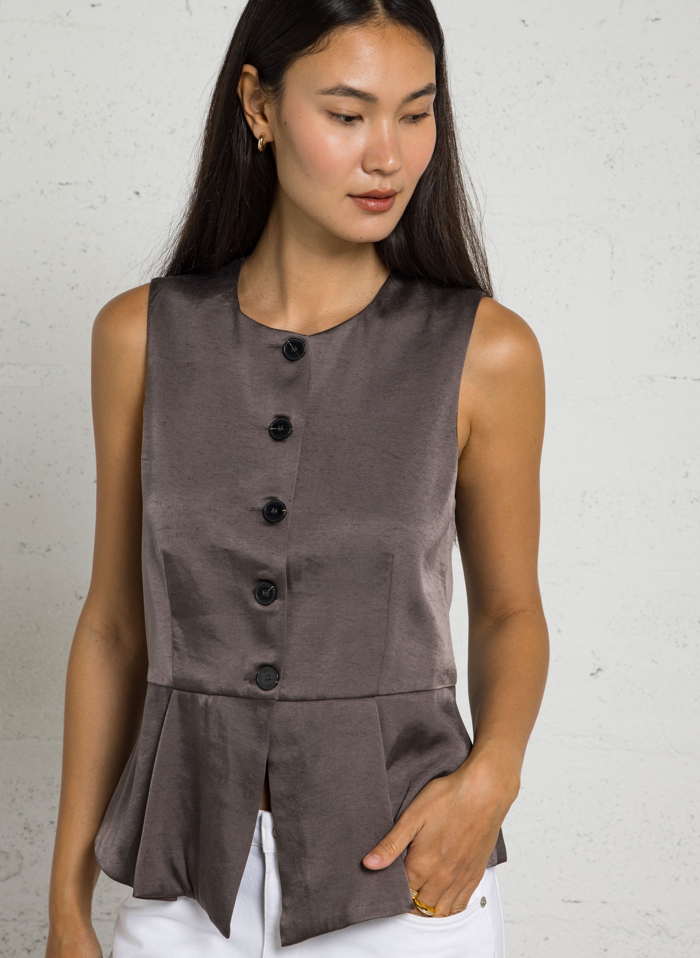 Gilet tailleur sans manches uni IKKS Gris