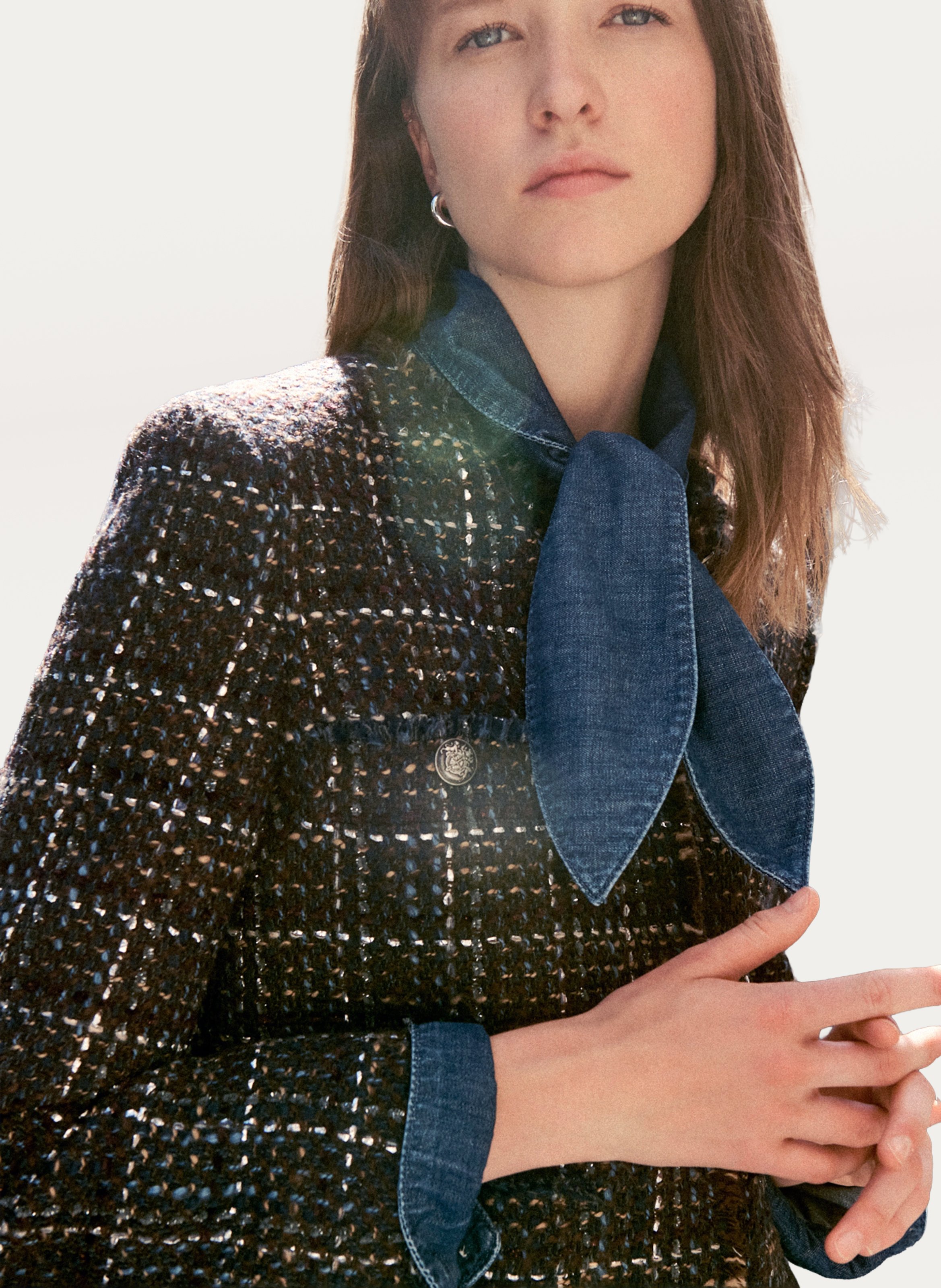 Straight tweed jacket with round neck PABLO Brown