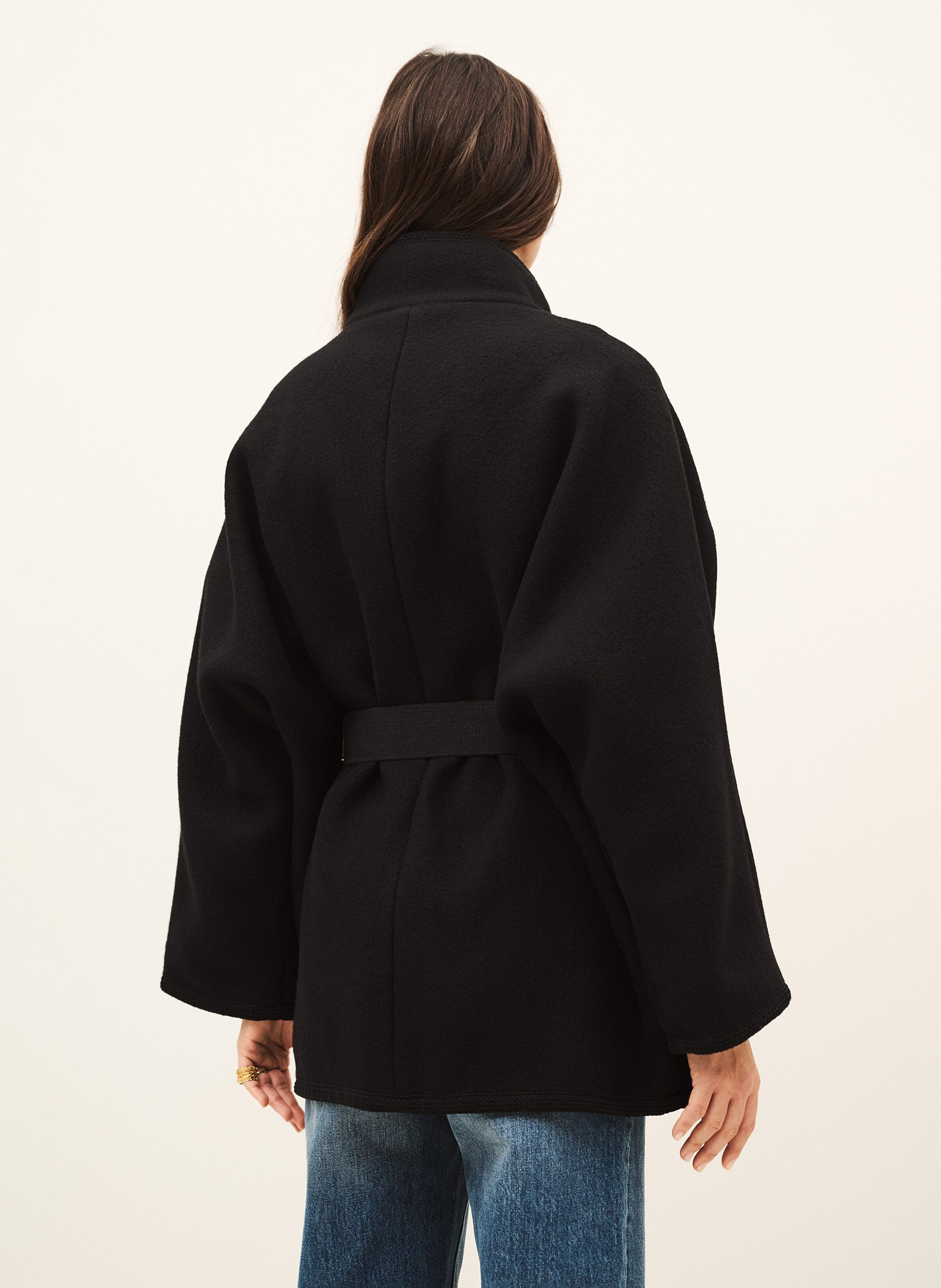 Manteau col montant ceinturé en laine mélangée BA&SH Noir