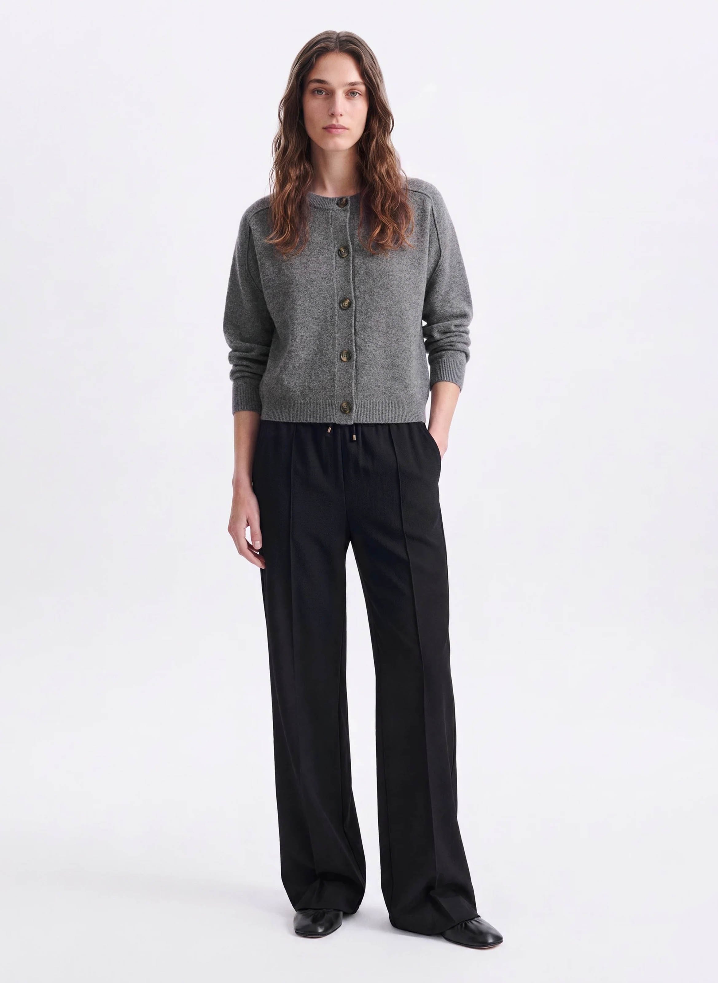 Oversized round neck wool cardigan VANESSA BRUNO Grey