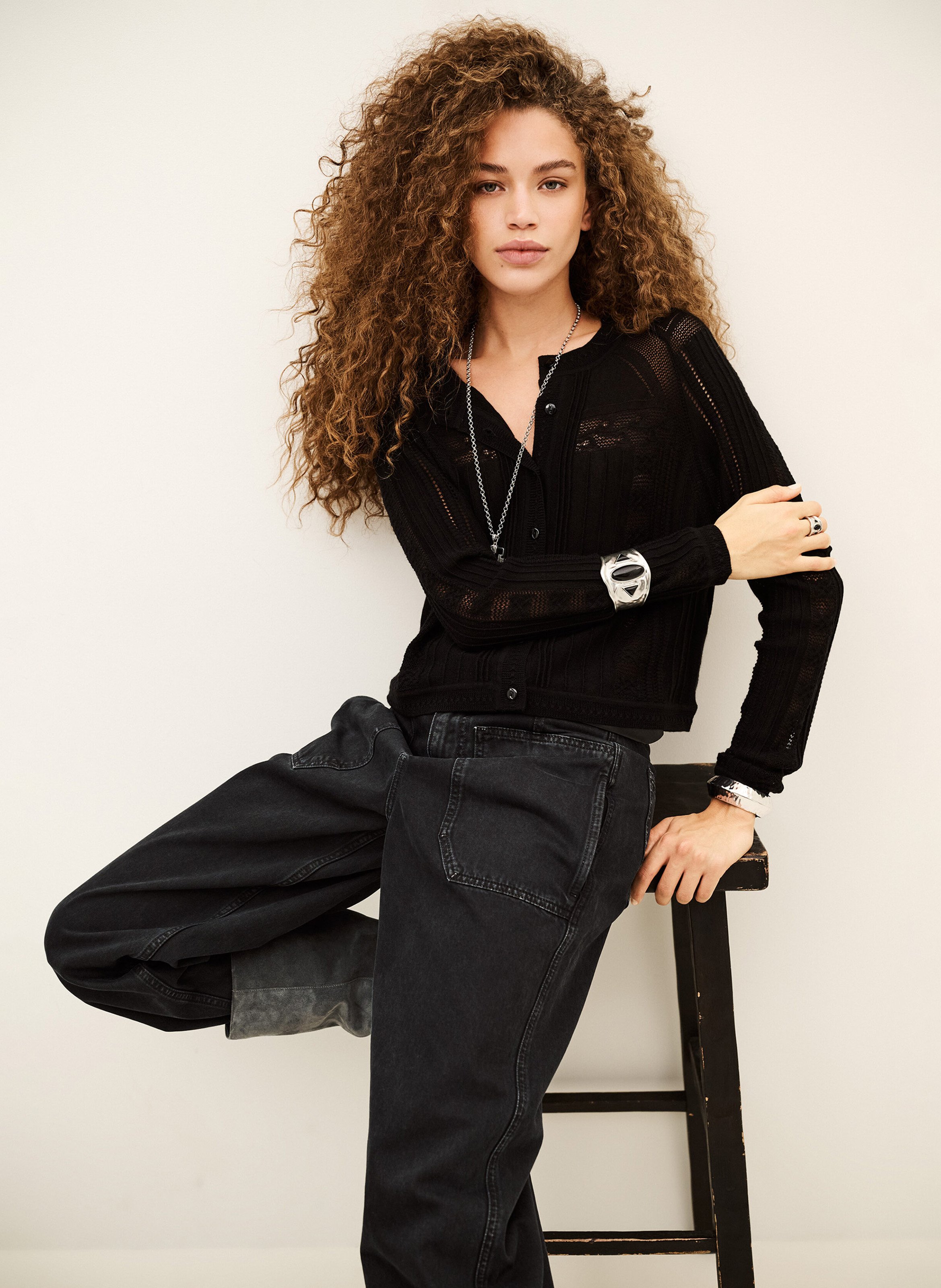 Gilet col rond en soie et cachemire BA&SH Schwarz