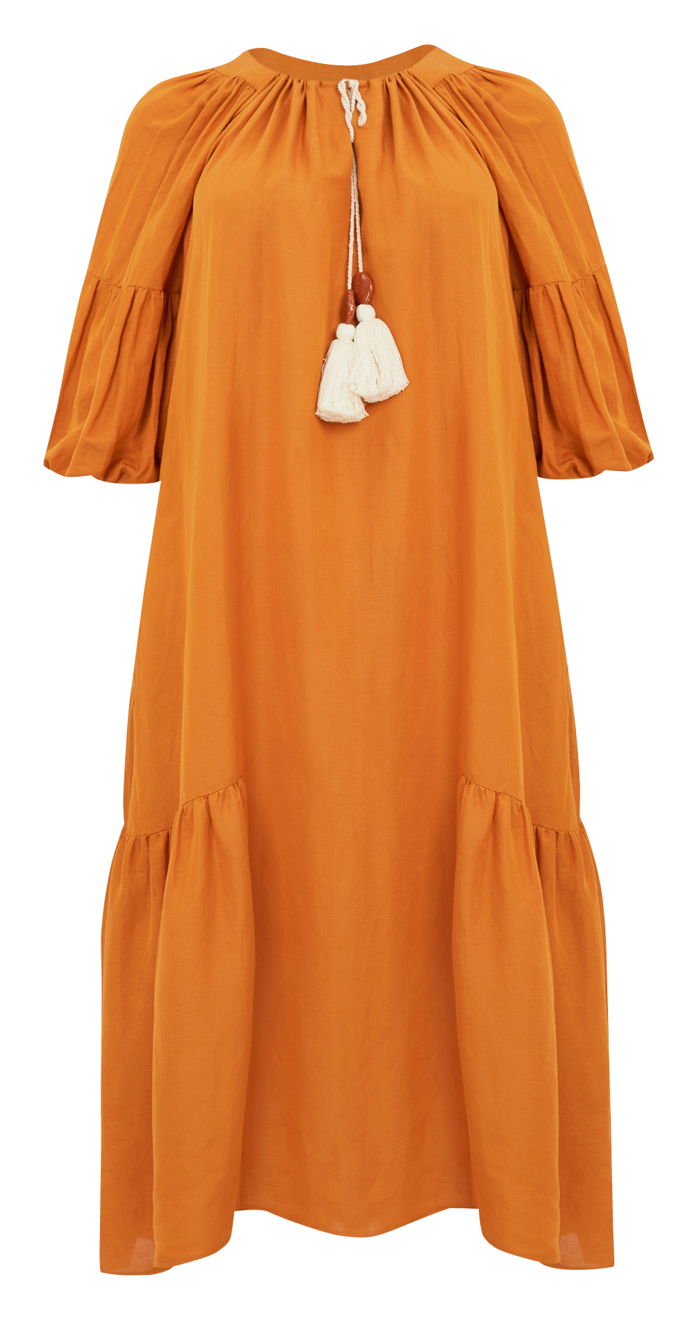 Robe longue à col rond en viscose et lin  MAT FASHION Orange