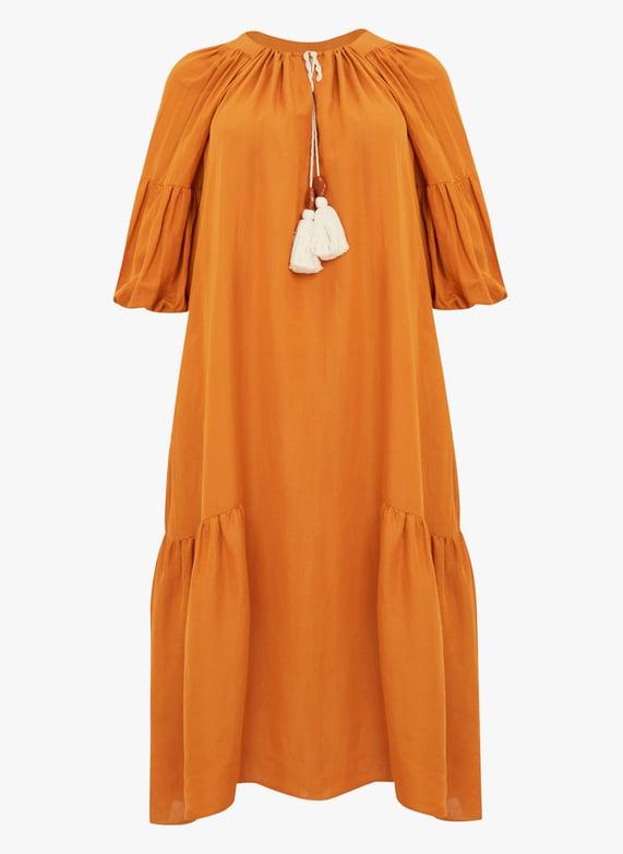 Lange jurk met ronde hals viscose/linnenblend Ginger Mat fashion