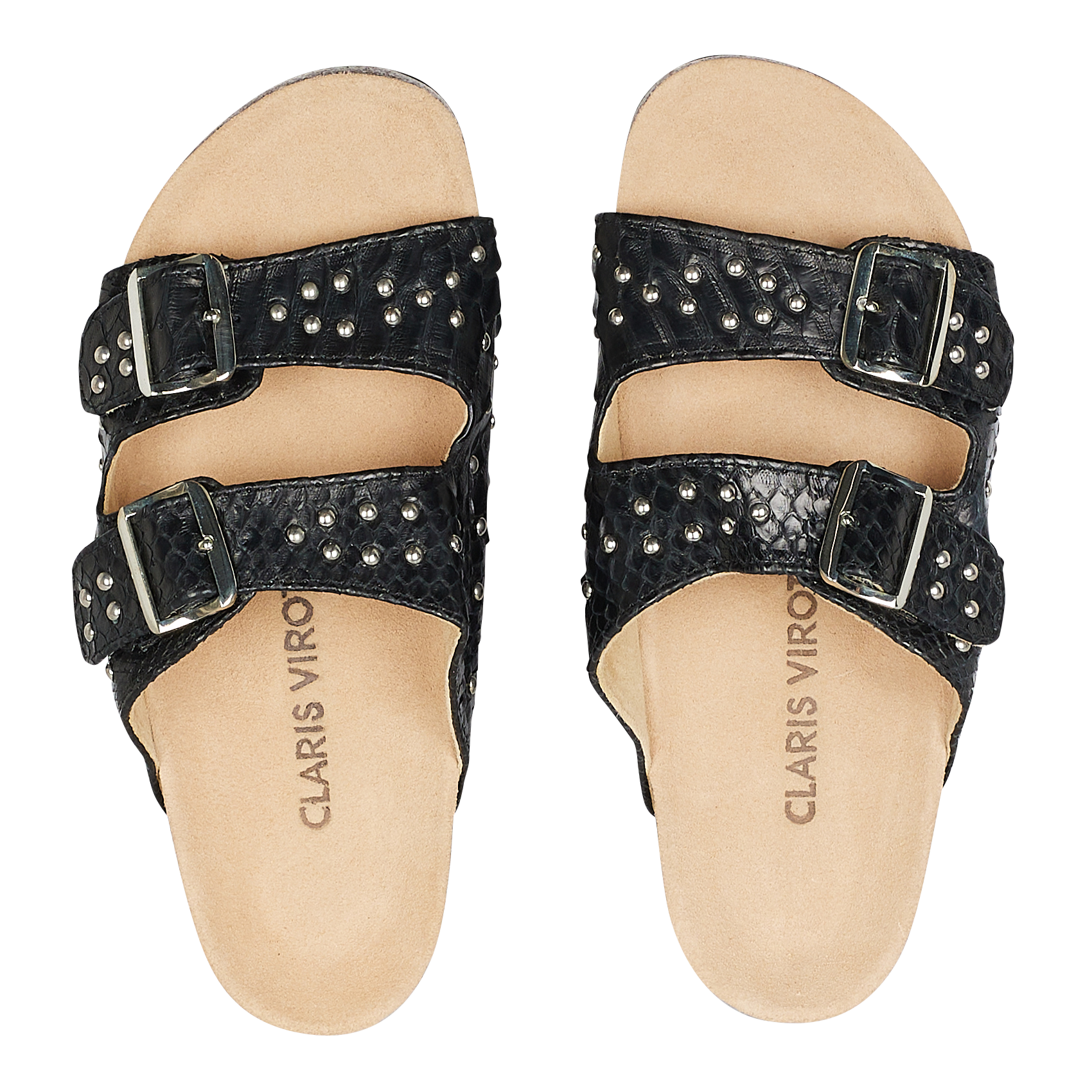 Sandales plates en cuir python CLARIS VIROT Noir