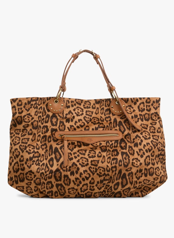 Brown Leopard print leather tote bag