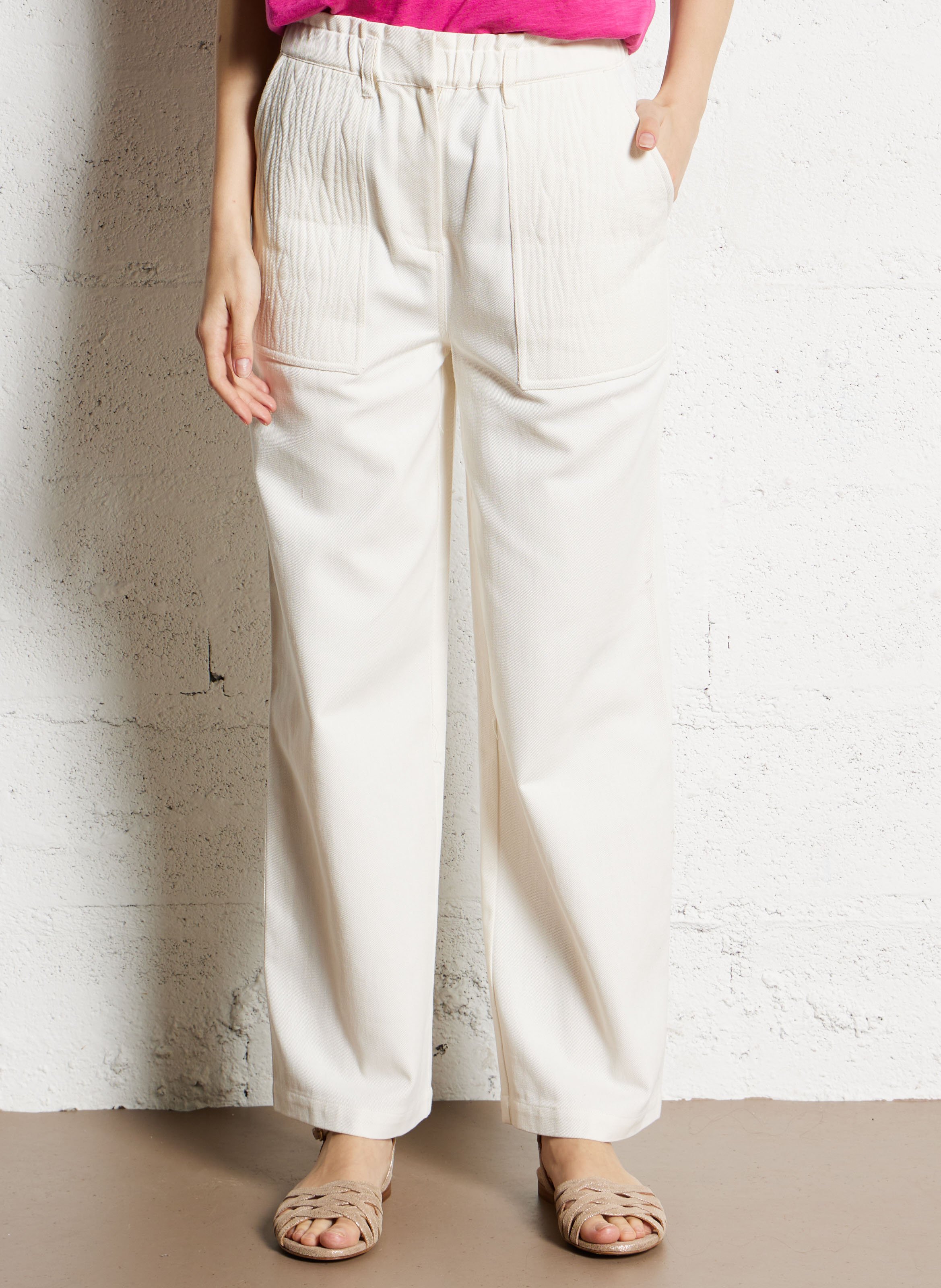 .Jean droit taille haute en coton bio LOUISE MISHA Beige