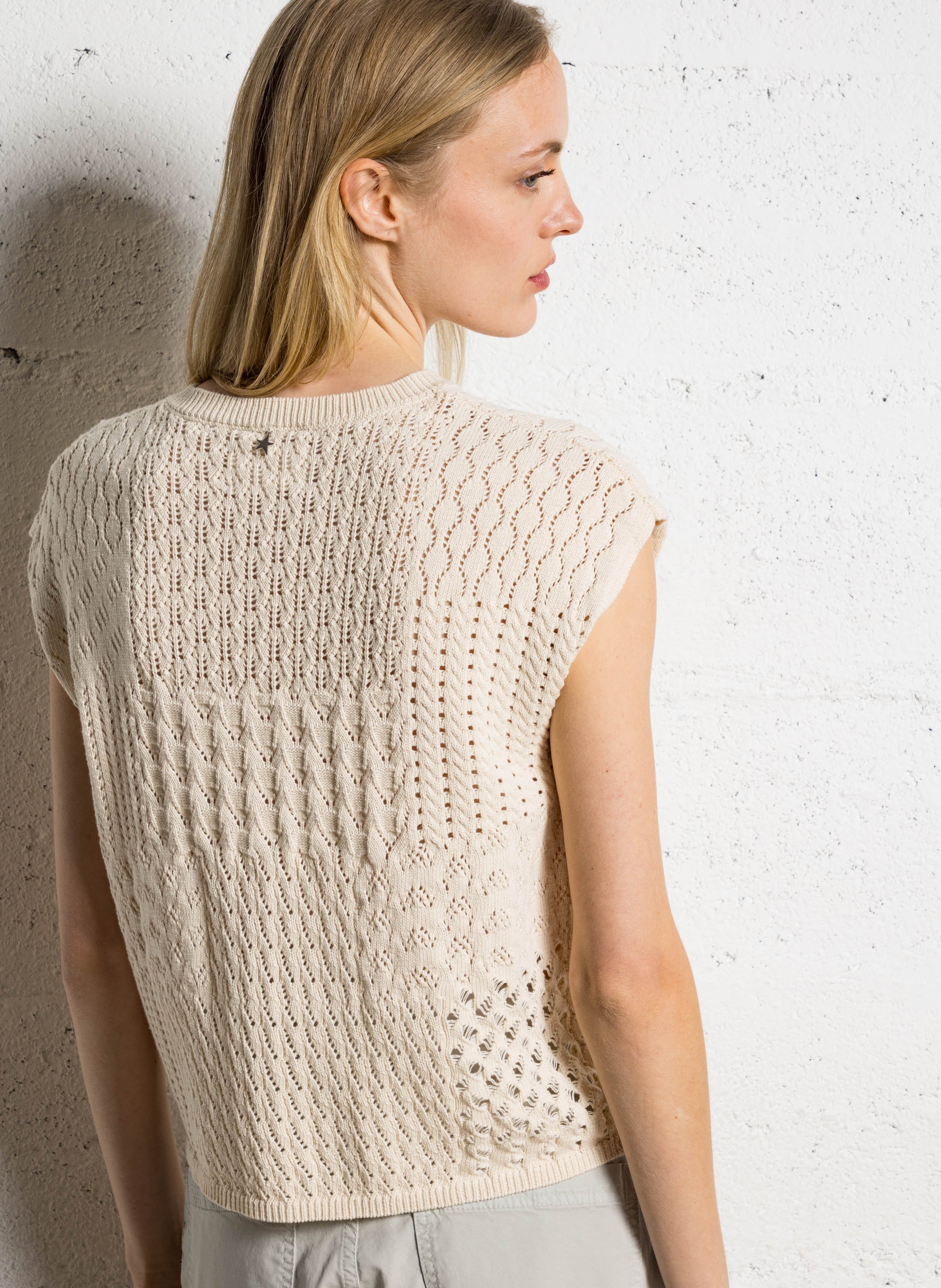 Straight round-neck cotton cardigan SUD EXPRESS Beige