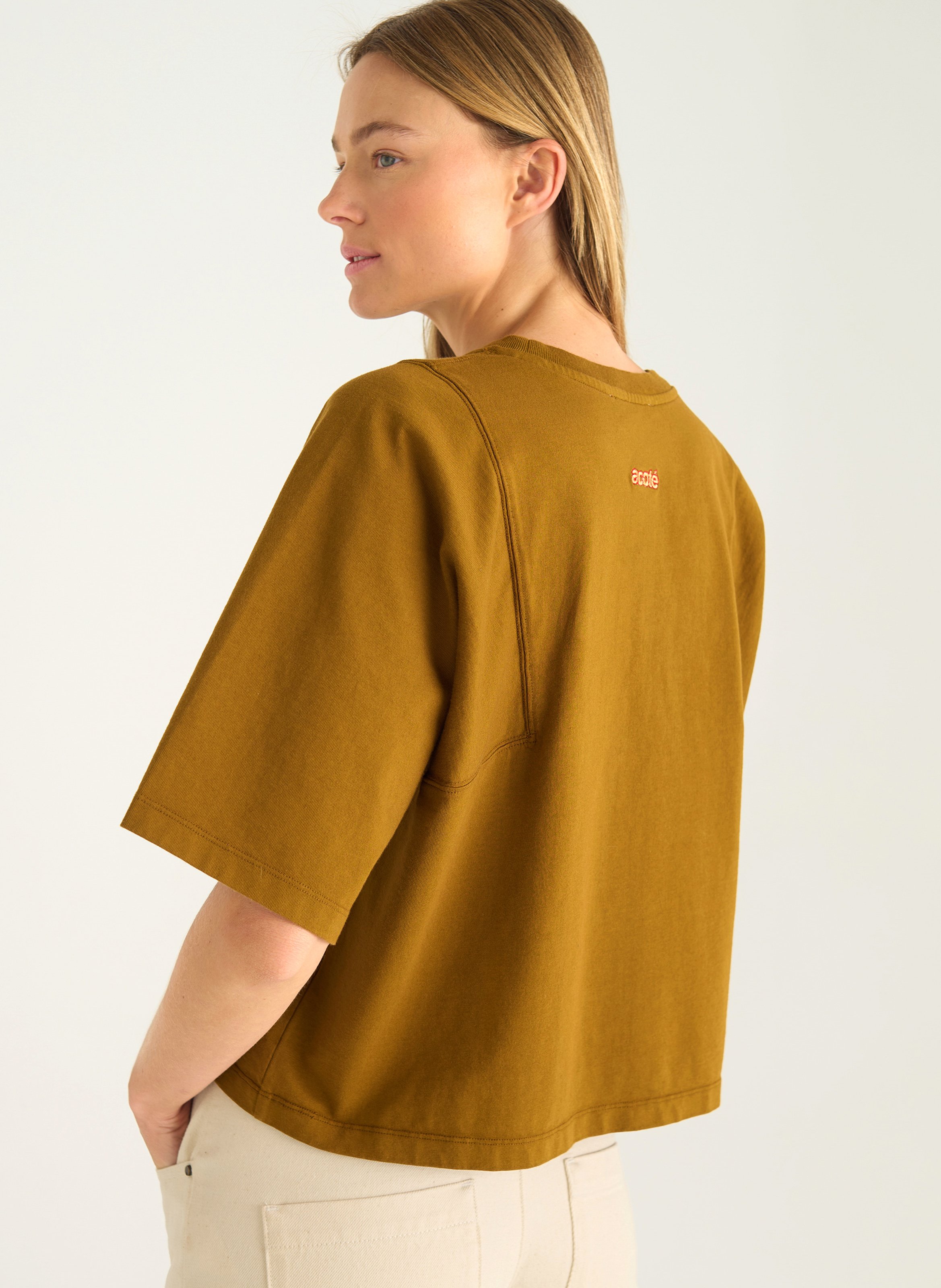 Tee-shirt col rond en coton bio ACOTE Marron