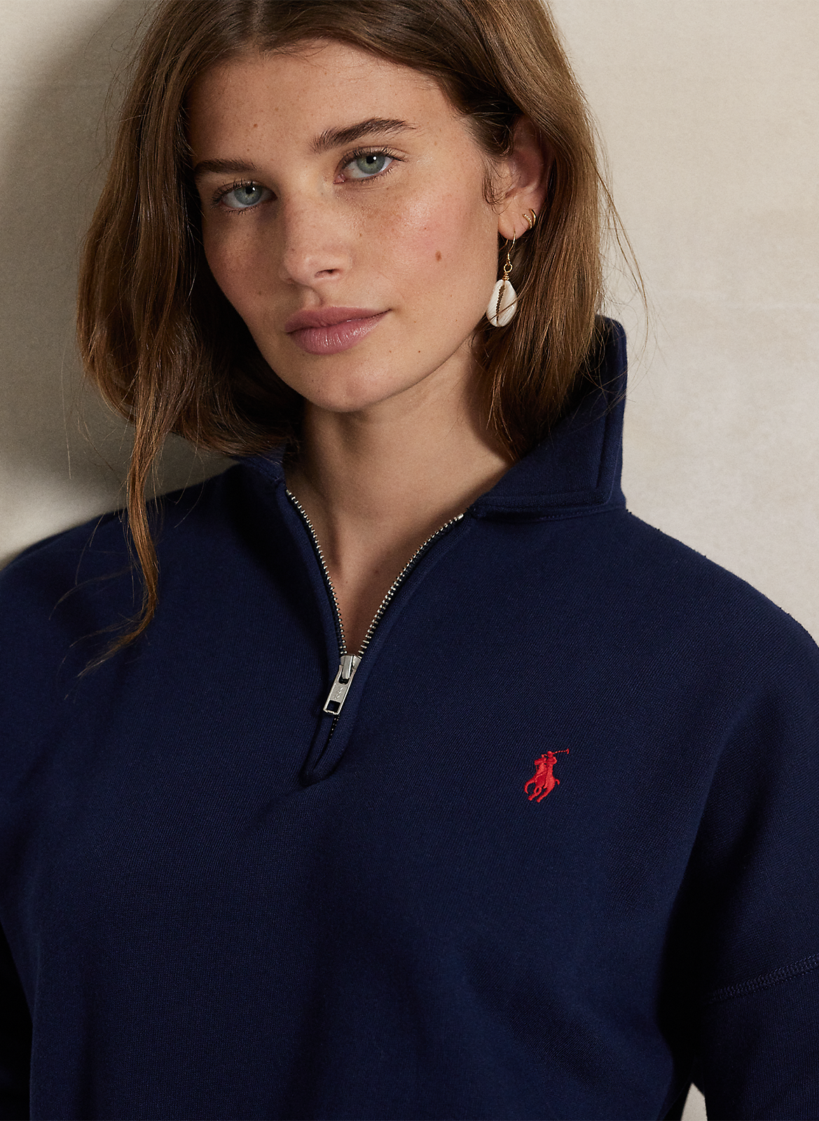 Sweat col classique en coton mélangé POLO RALPH LAUREN Bleu
