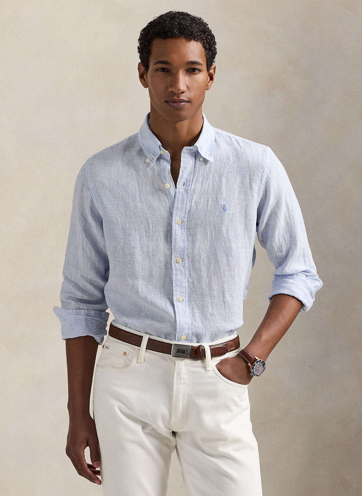 Chemise col classique en lin POLO RALPH LAUREN Bleu