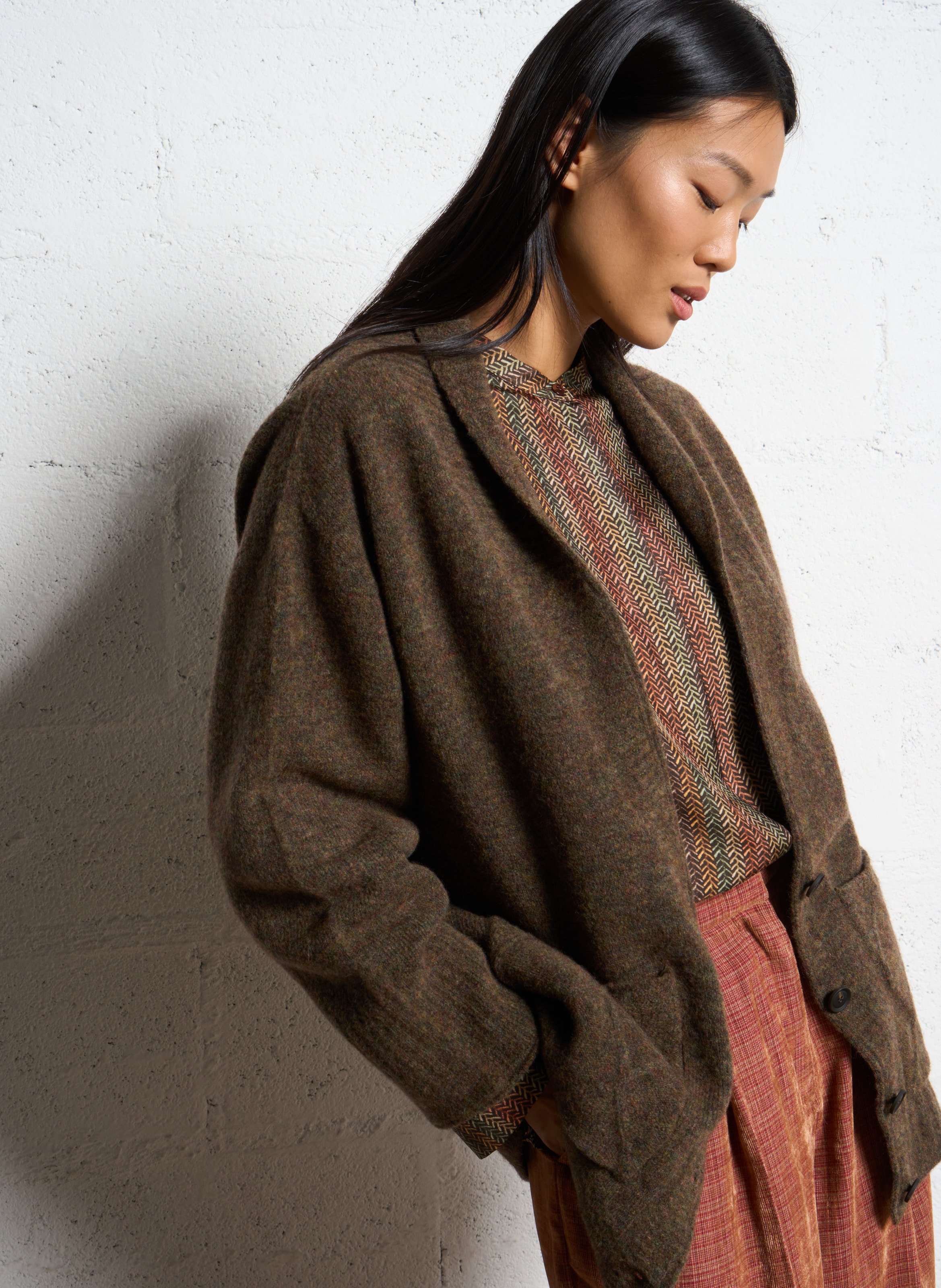 Gilet droit boutonné en laine mélangée MOMONI Vert