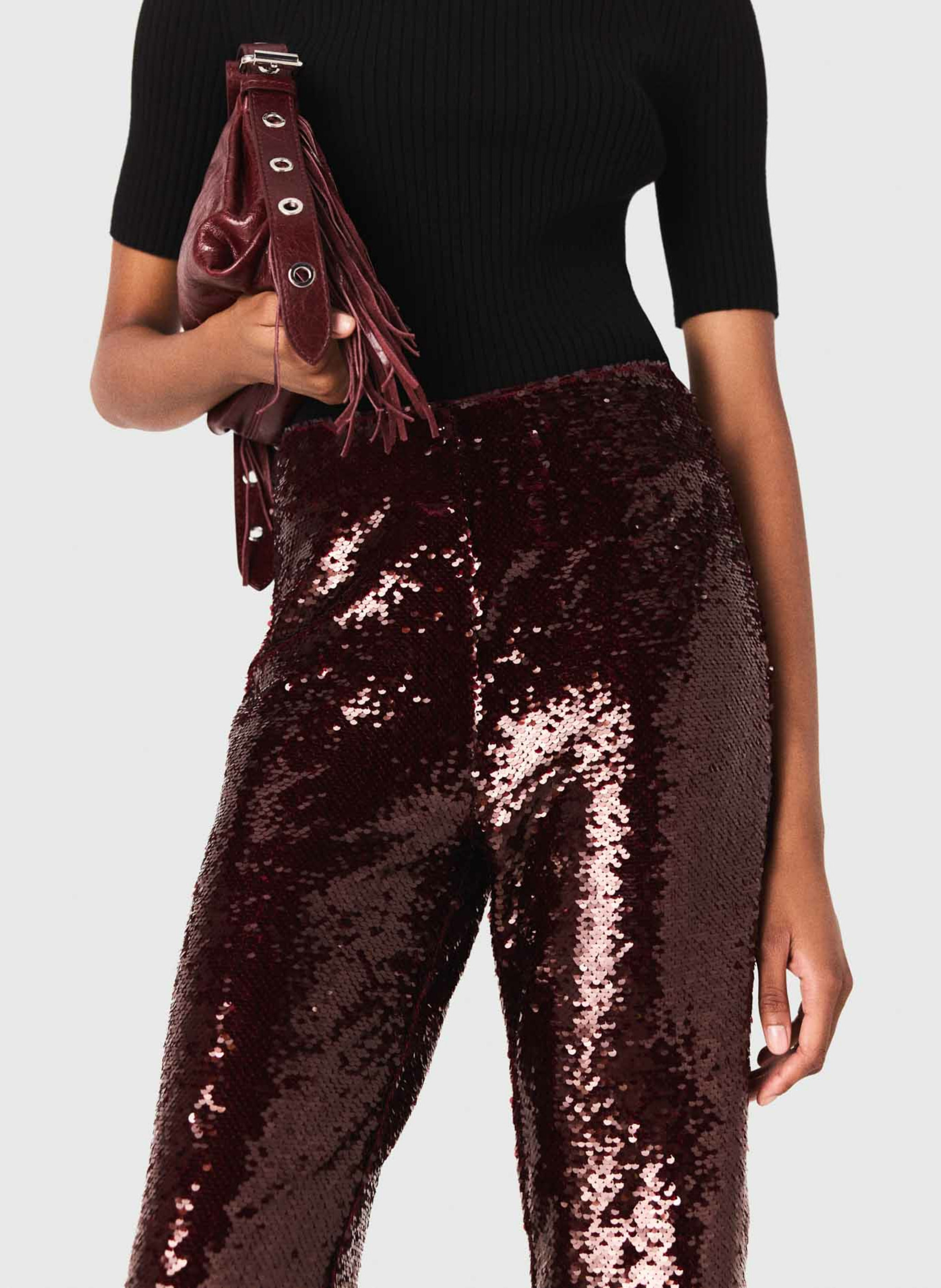 Straight pants embroidered with sequins MAJE Red