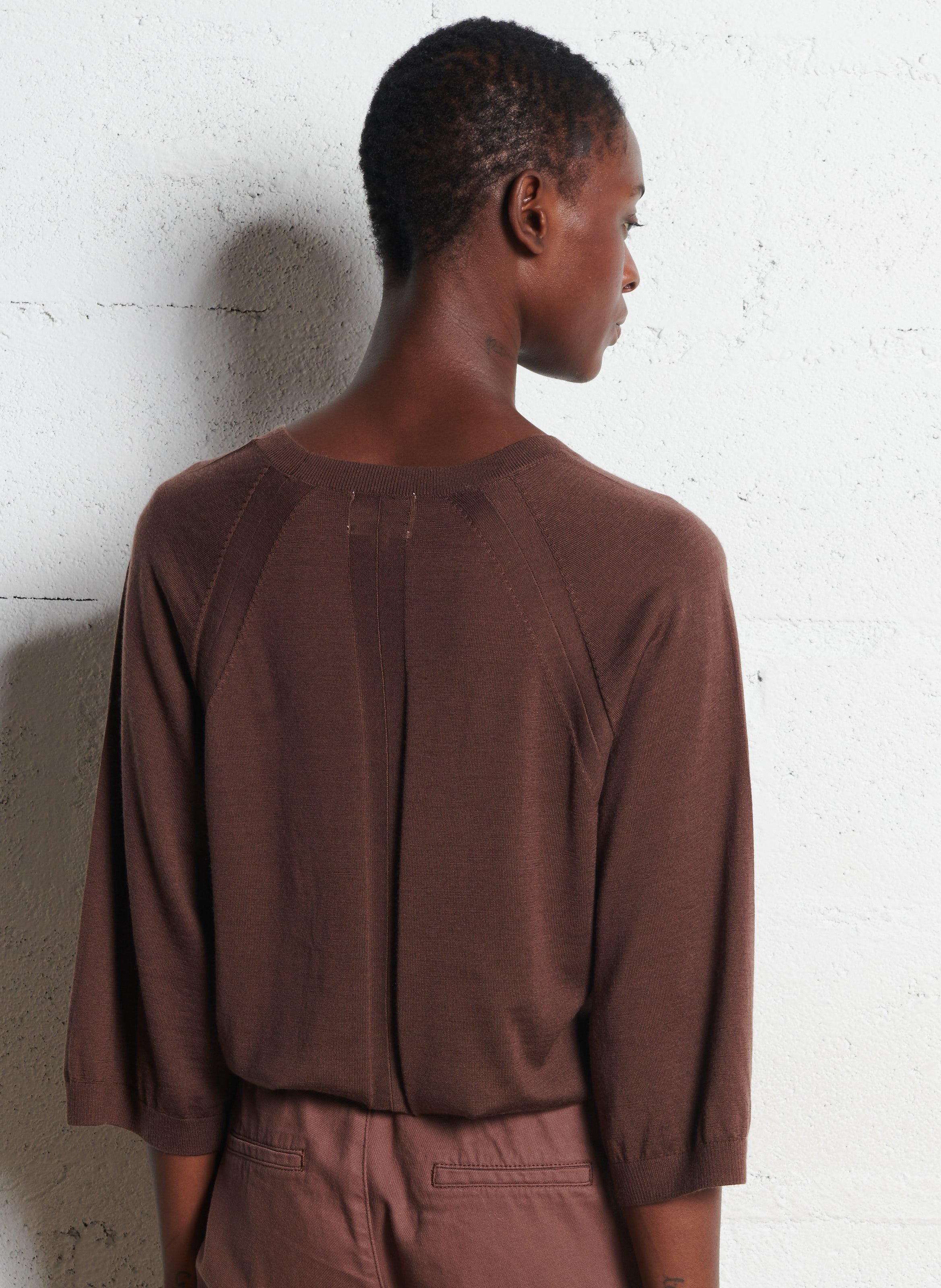 Round neck T-shirt in blended wool and silk MAISON 123 Brown
