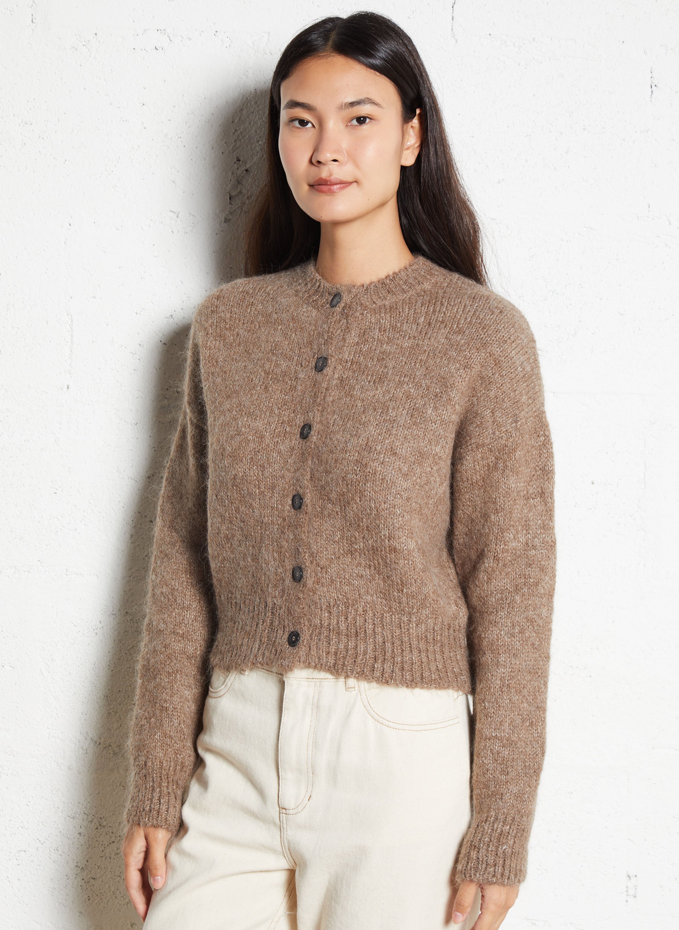 Gilet ample col rond en alpaga mélangé MASSCOB Marron