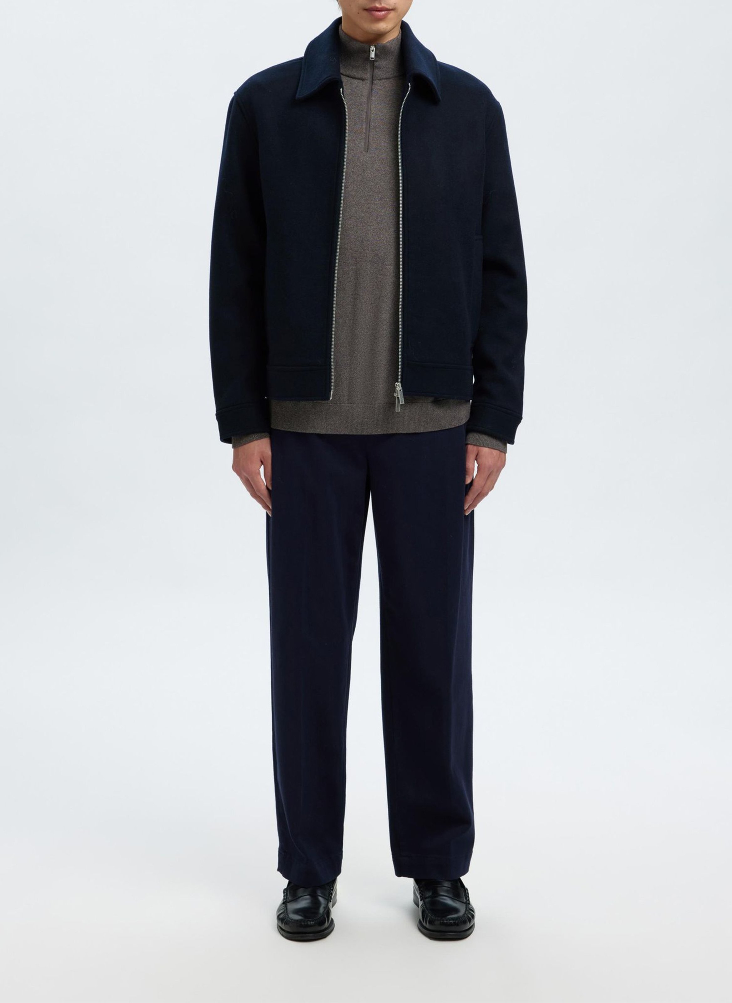 Gerade geschnittene Jacke aus recycelter Mischwolle SELECTED Blau