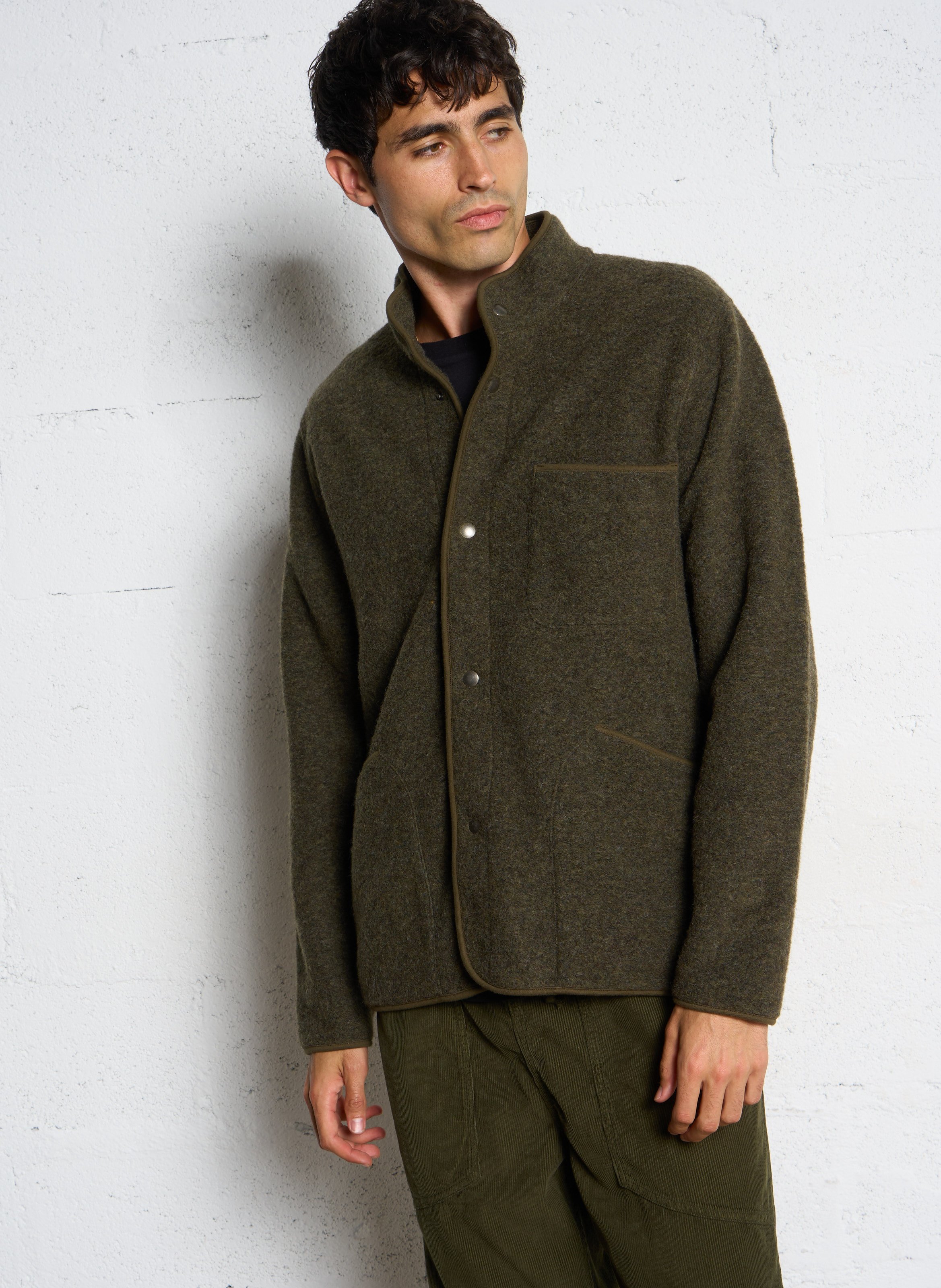 Veste droite col montant en laine mélangée HARTFORD Kaki