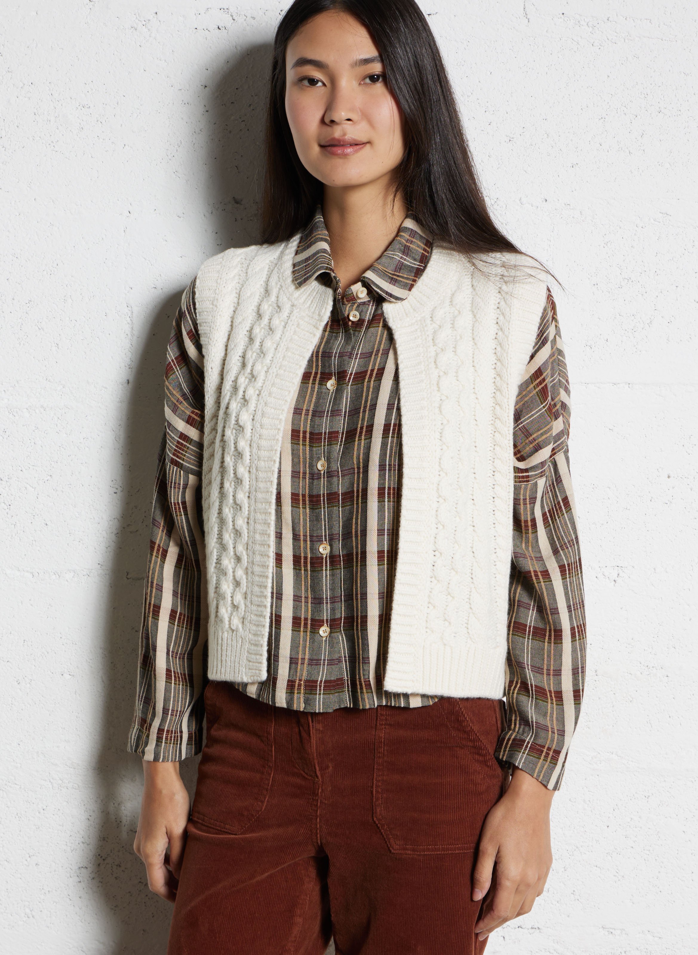 Straight round-neck wool-blend cardigan MAISON 123