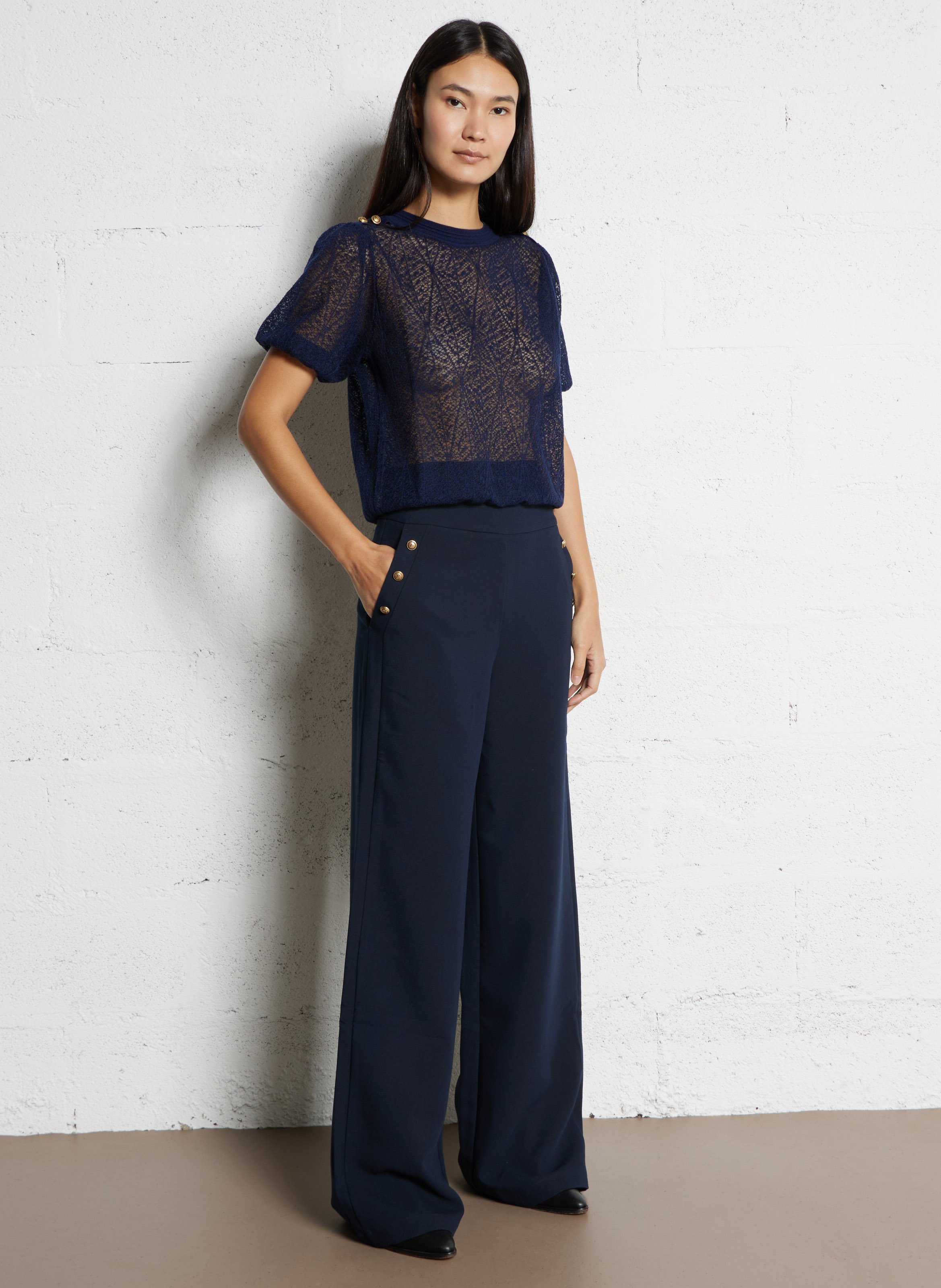 Azawood high-waisted wide-leg trousers IKKS Blue