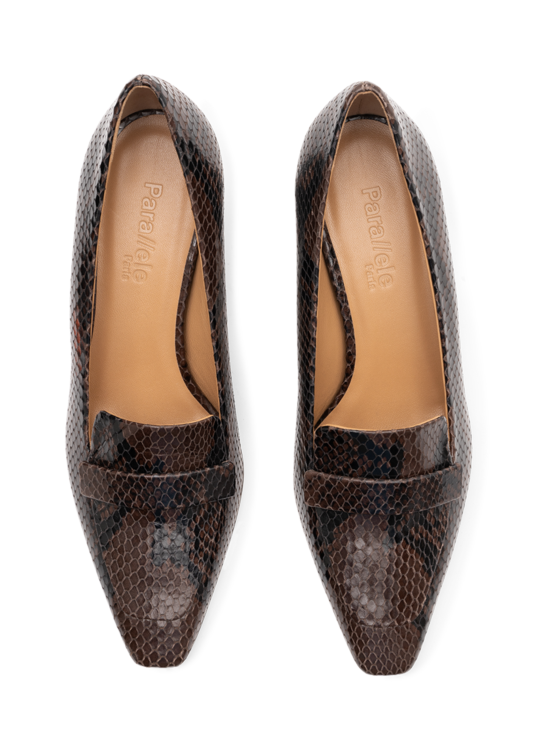Python print leather loafers PARALLELE PARIS Brown