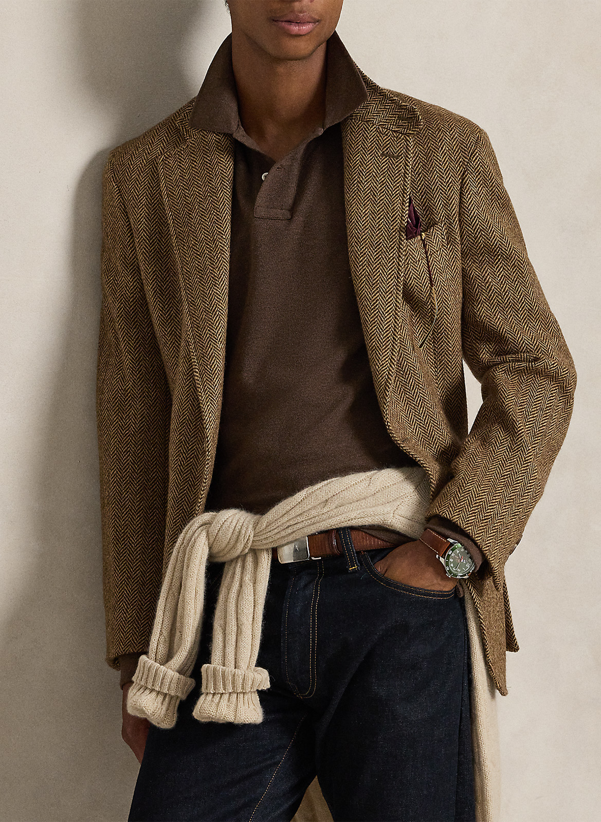 Regular-fit cotton piqué polo shirt with long sleeves POLO RALPH LAUREN Brown