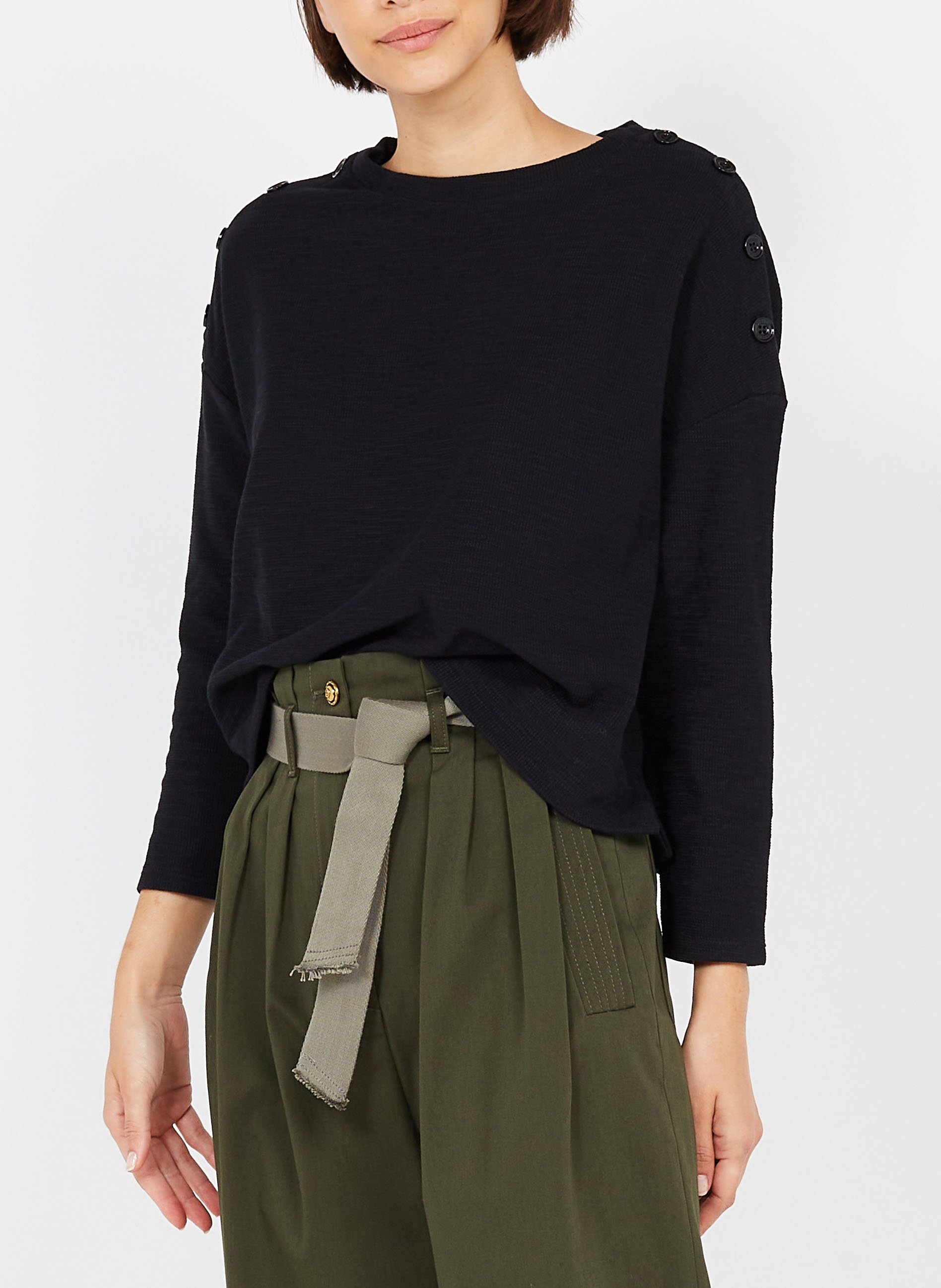 Round-neck cotton-blend sweater SESSUN Black