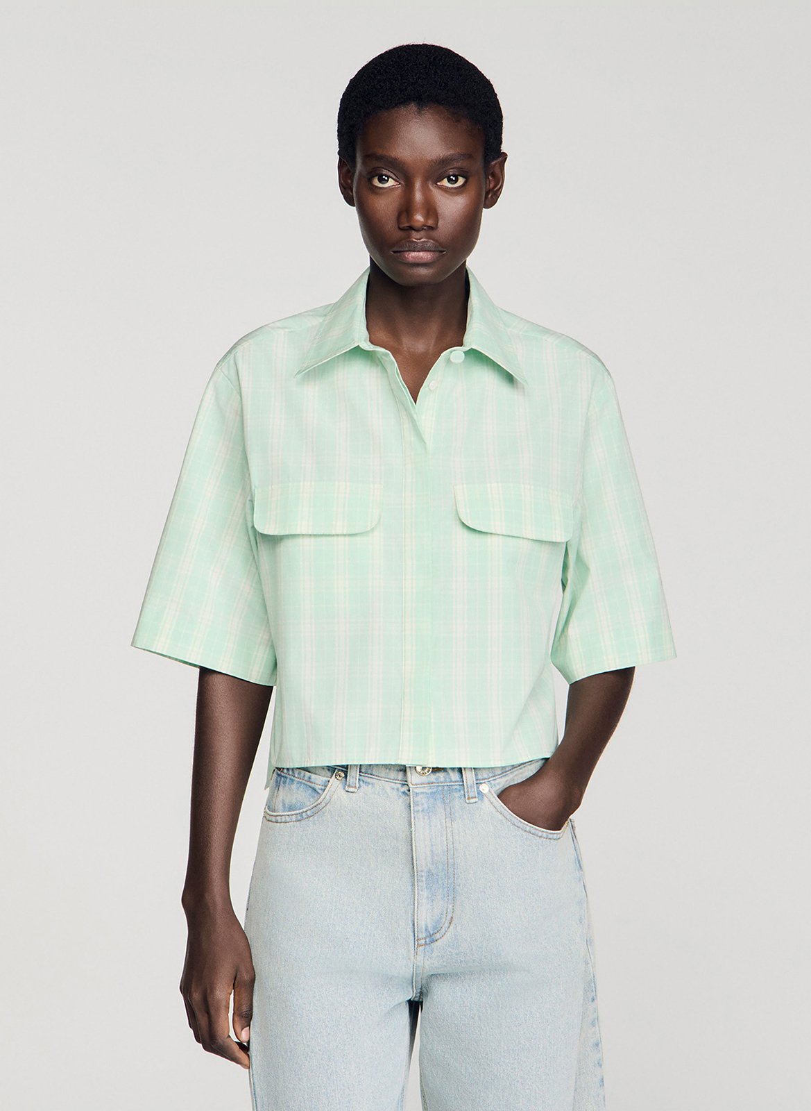 Geruite katoenen overhemd SANDRO Groen