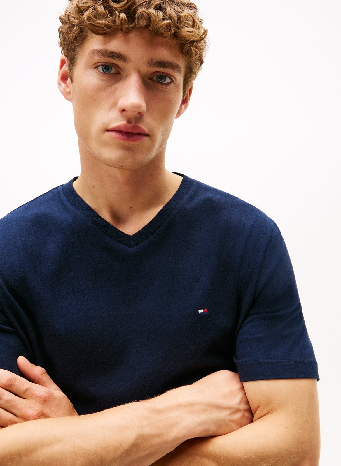 Plain cotton V-neck t-shirt TOMMY HILFIGER Blue