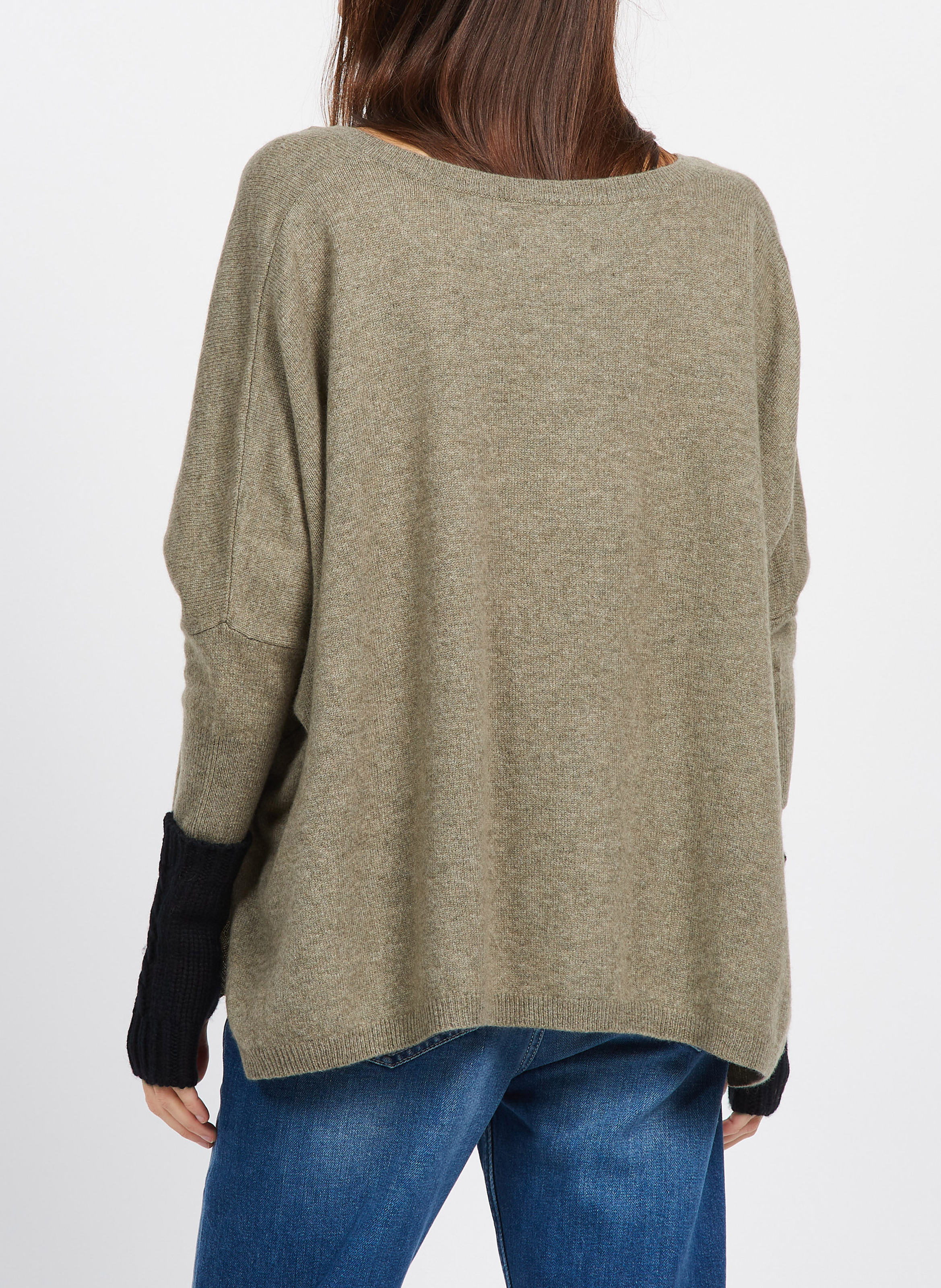 Pull col V oversize en cachemire KUJTEN Kaki
