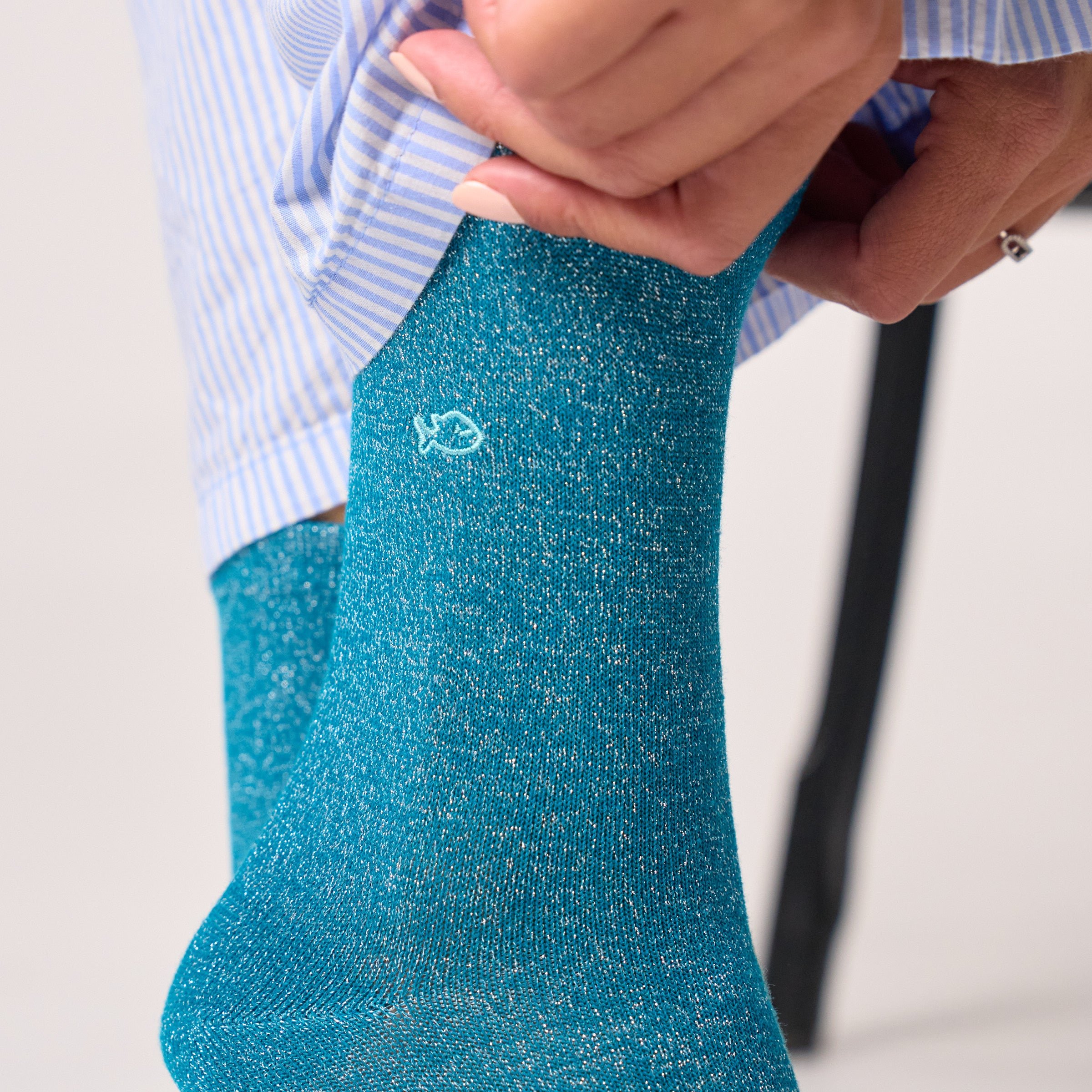 Solid Combed Cotton Glittery Socks Blue