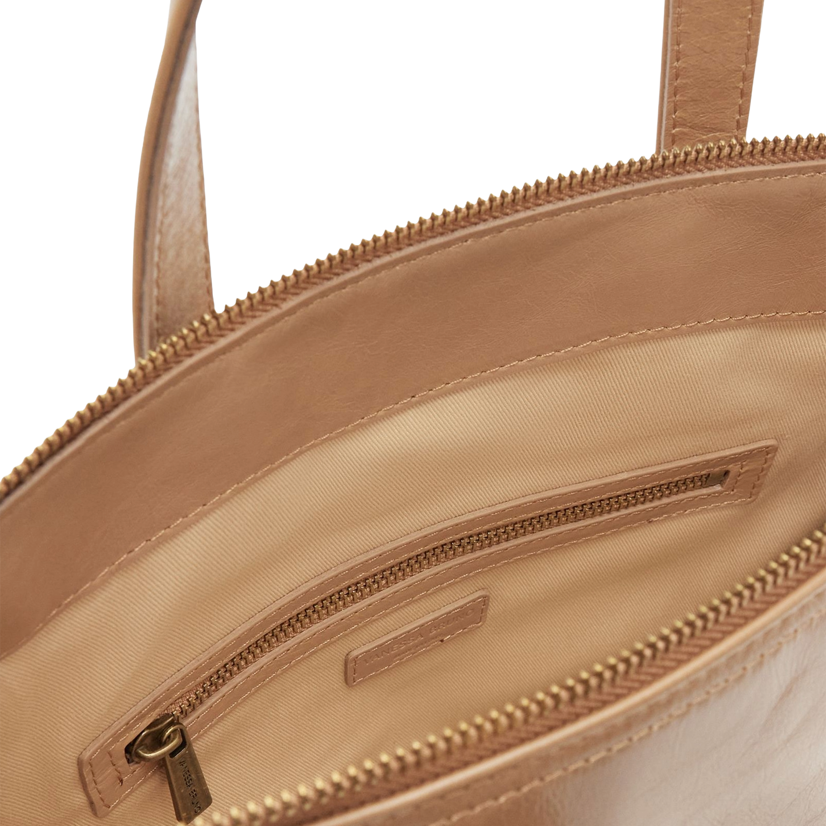 Zippered leather tote bag VANESSA BRUNO Beige