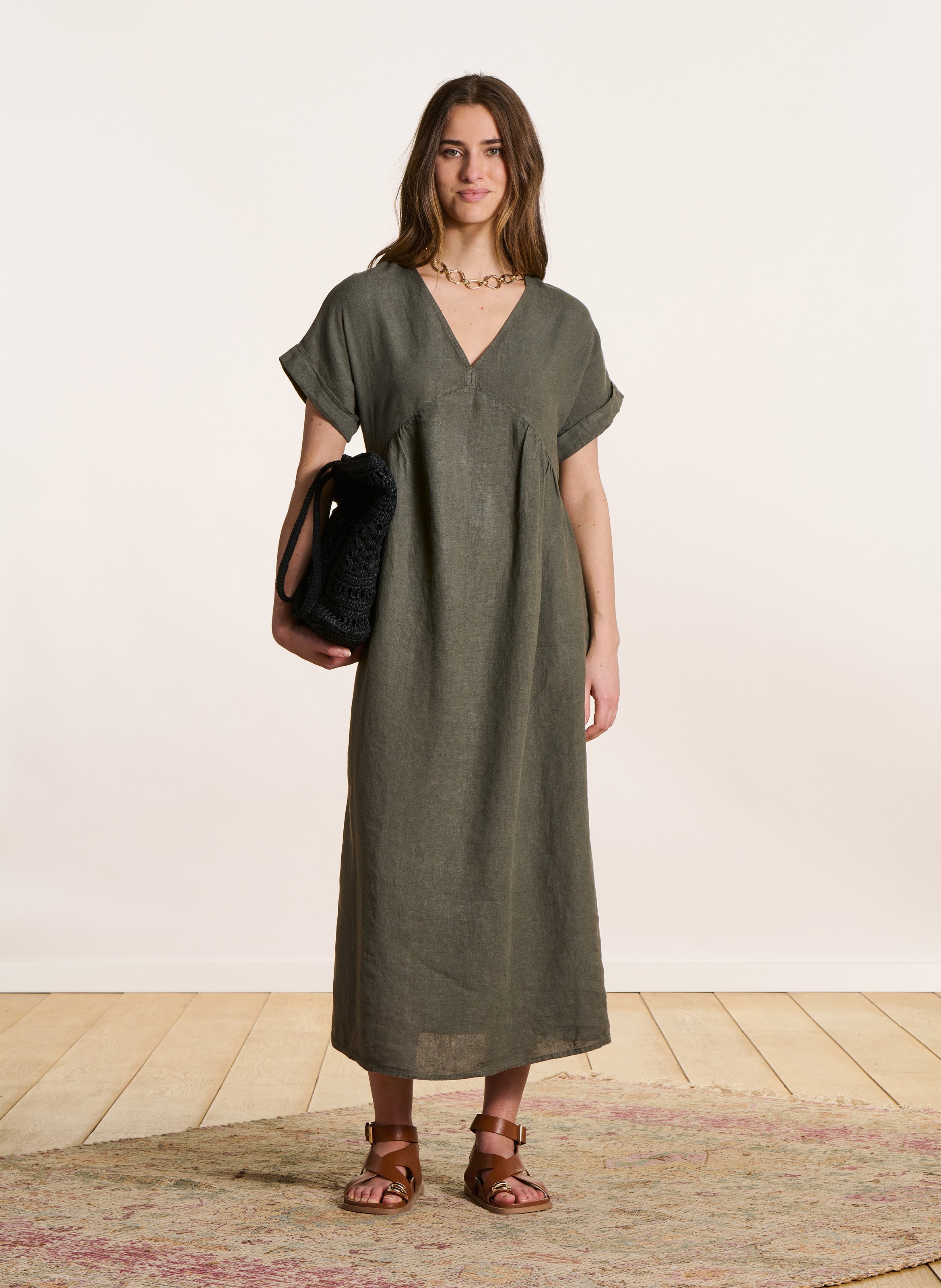 Langes Leinenkleid mit V-Ausschnitt LA FEE MARABOUTEE