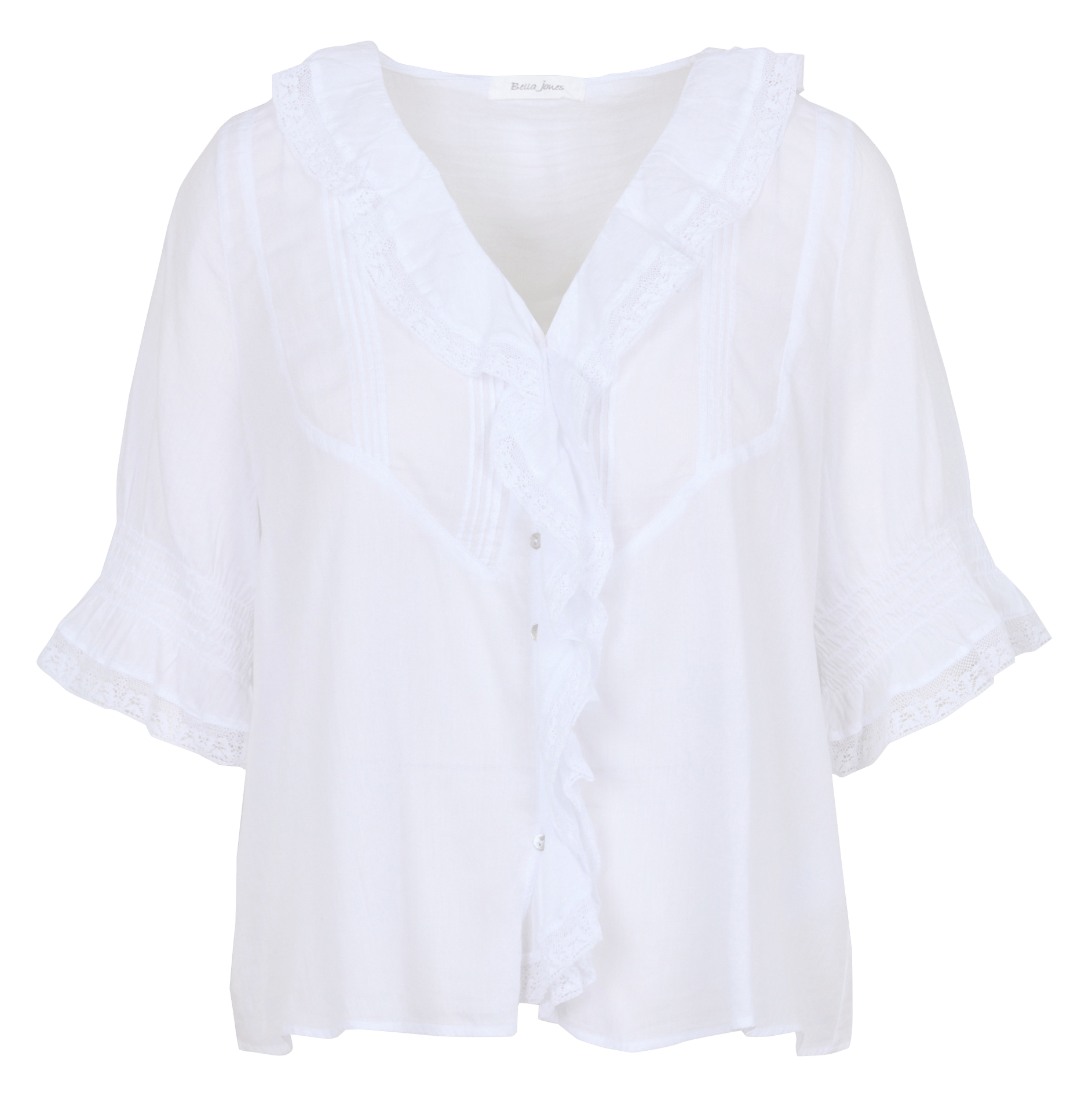 Blouse col V en coton BELLA JONES Blanc