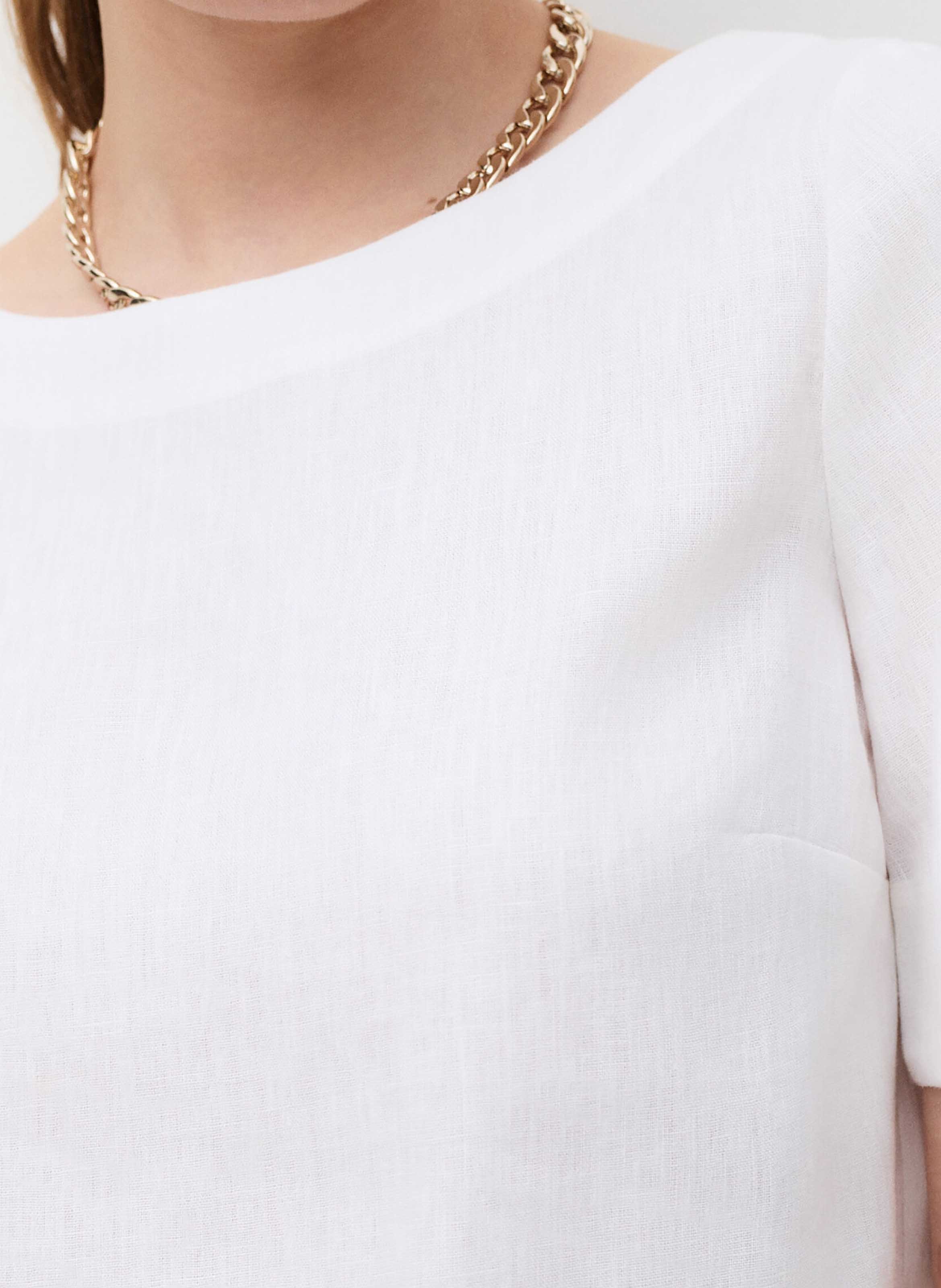 Blouse droite col bateau en lin CAROLL Blanc