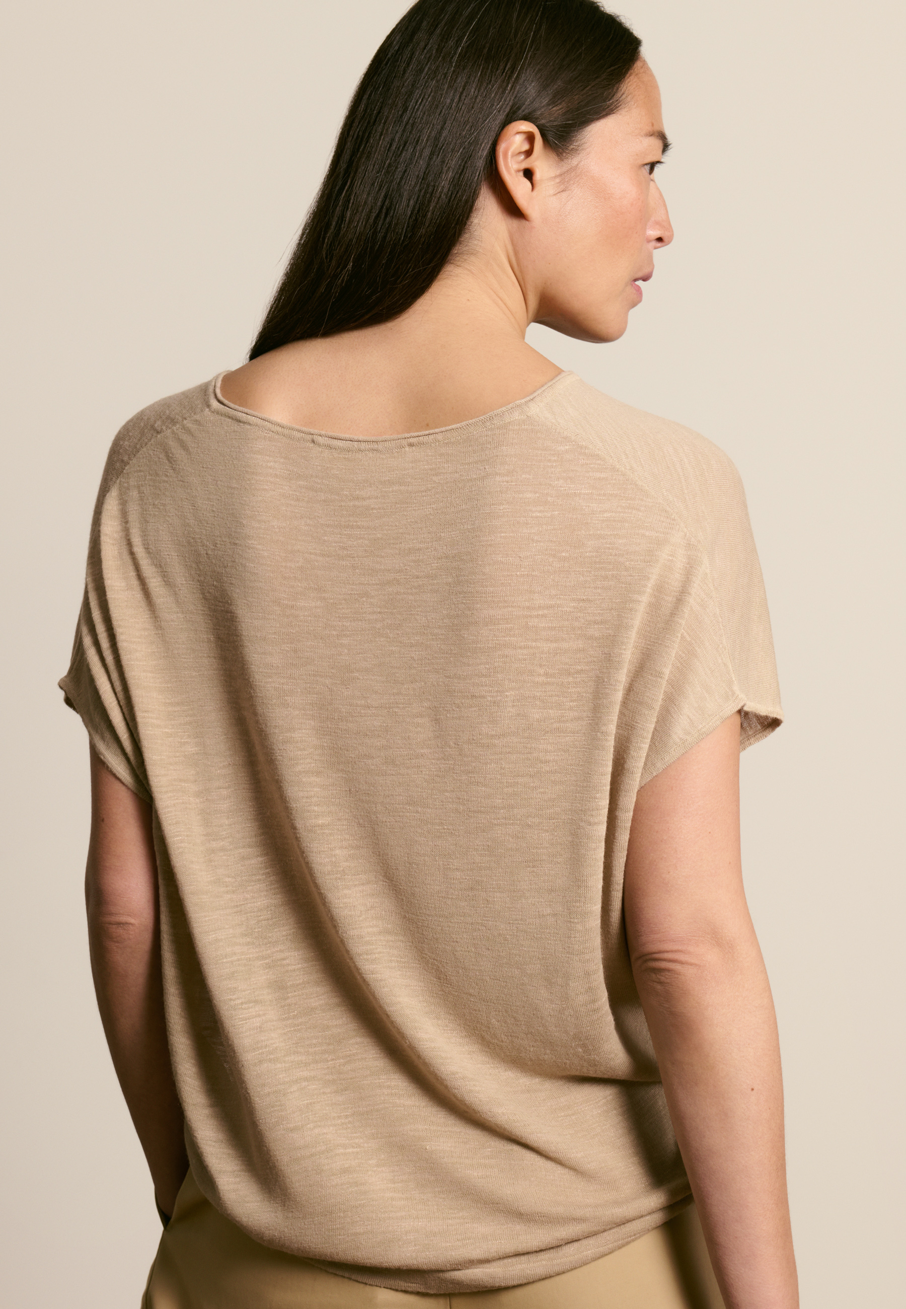 T-shirt col v en lin flammé MAISON MONTAGUT Marron