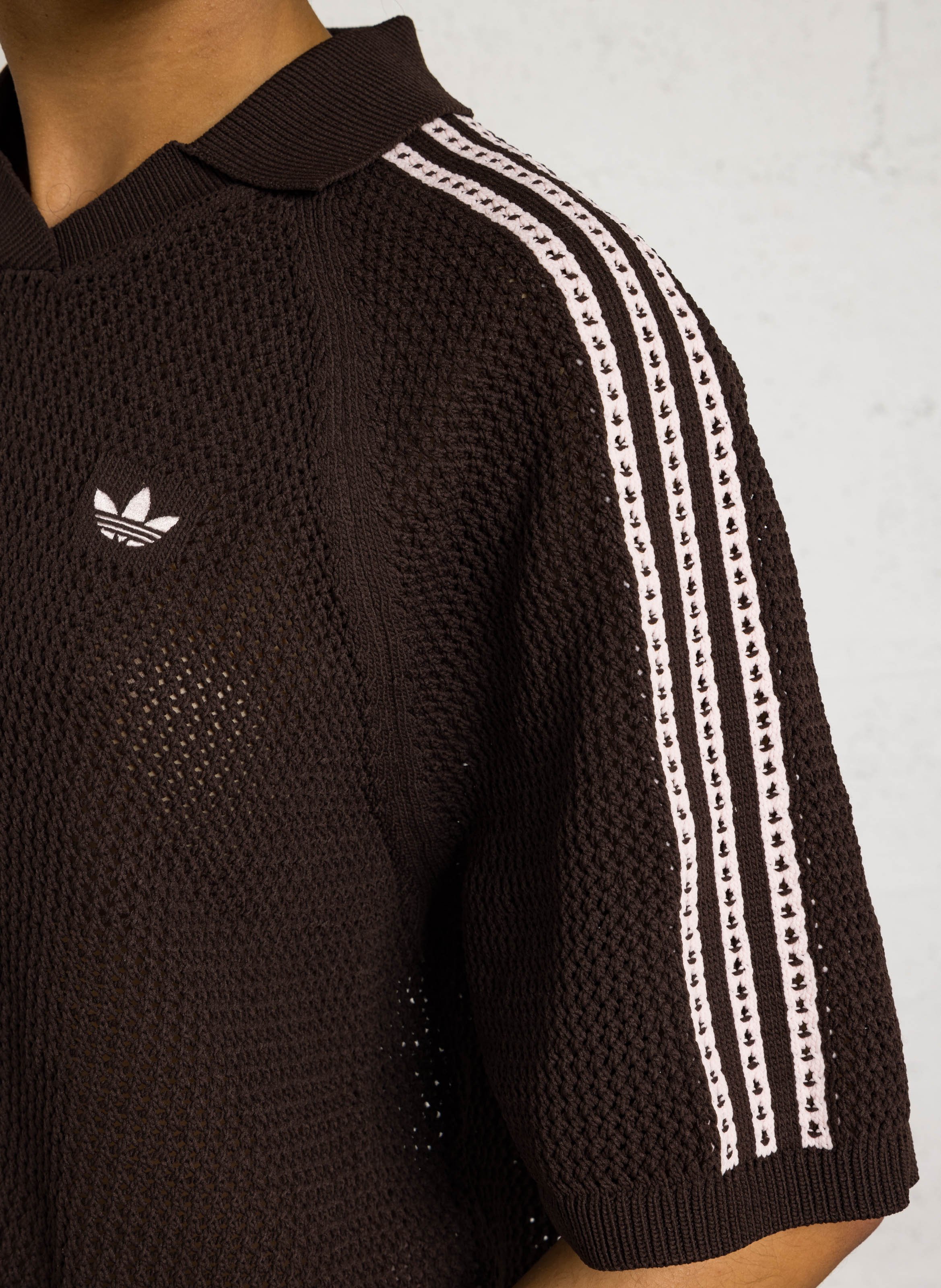 Top col polo en maille ADIDAS Marron