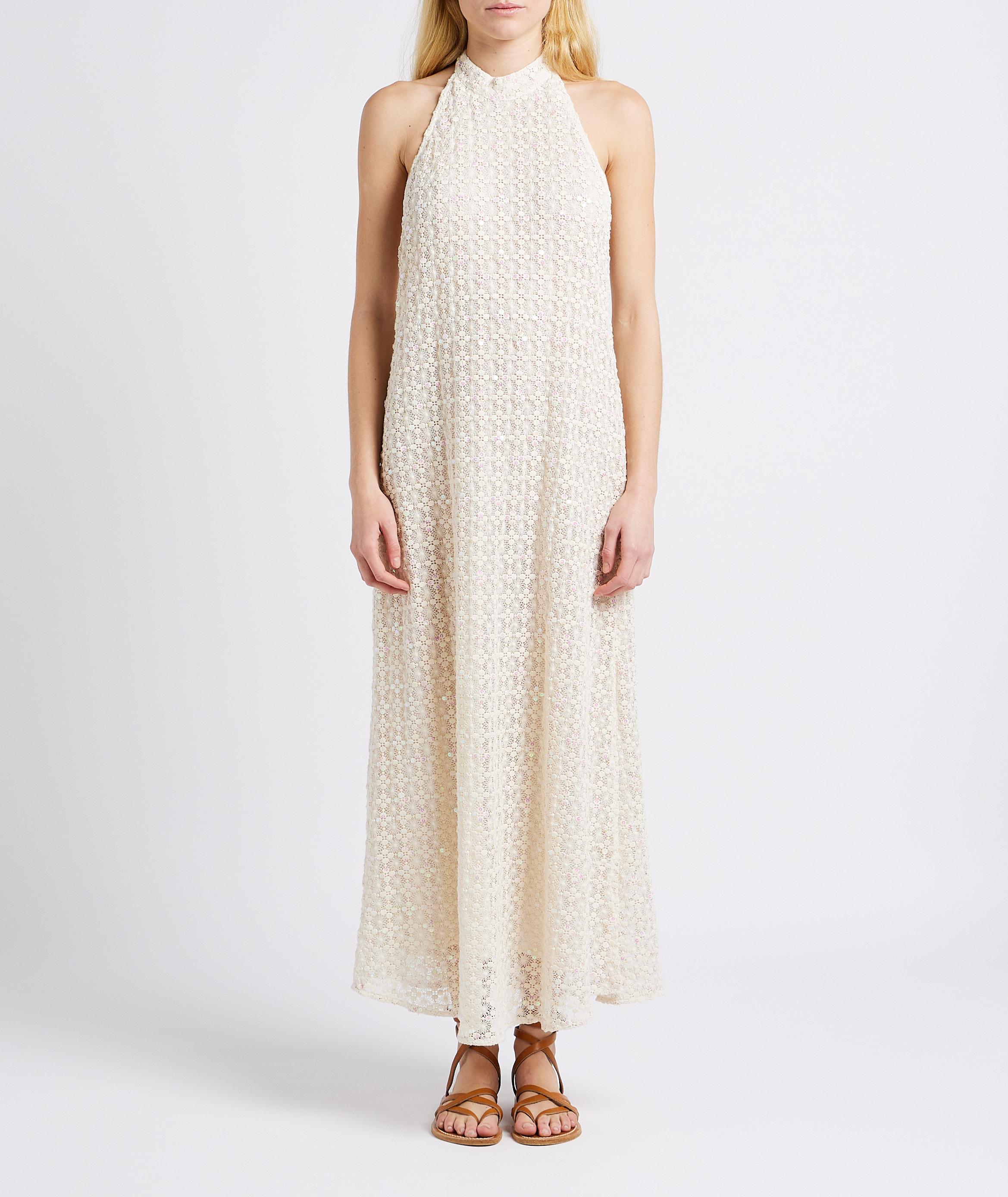 Long cotton sequined backless dress SUNDRESS White