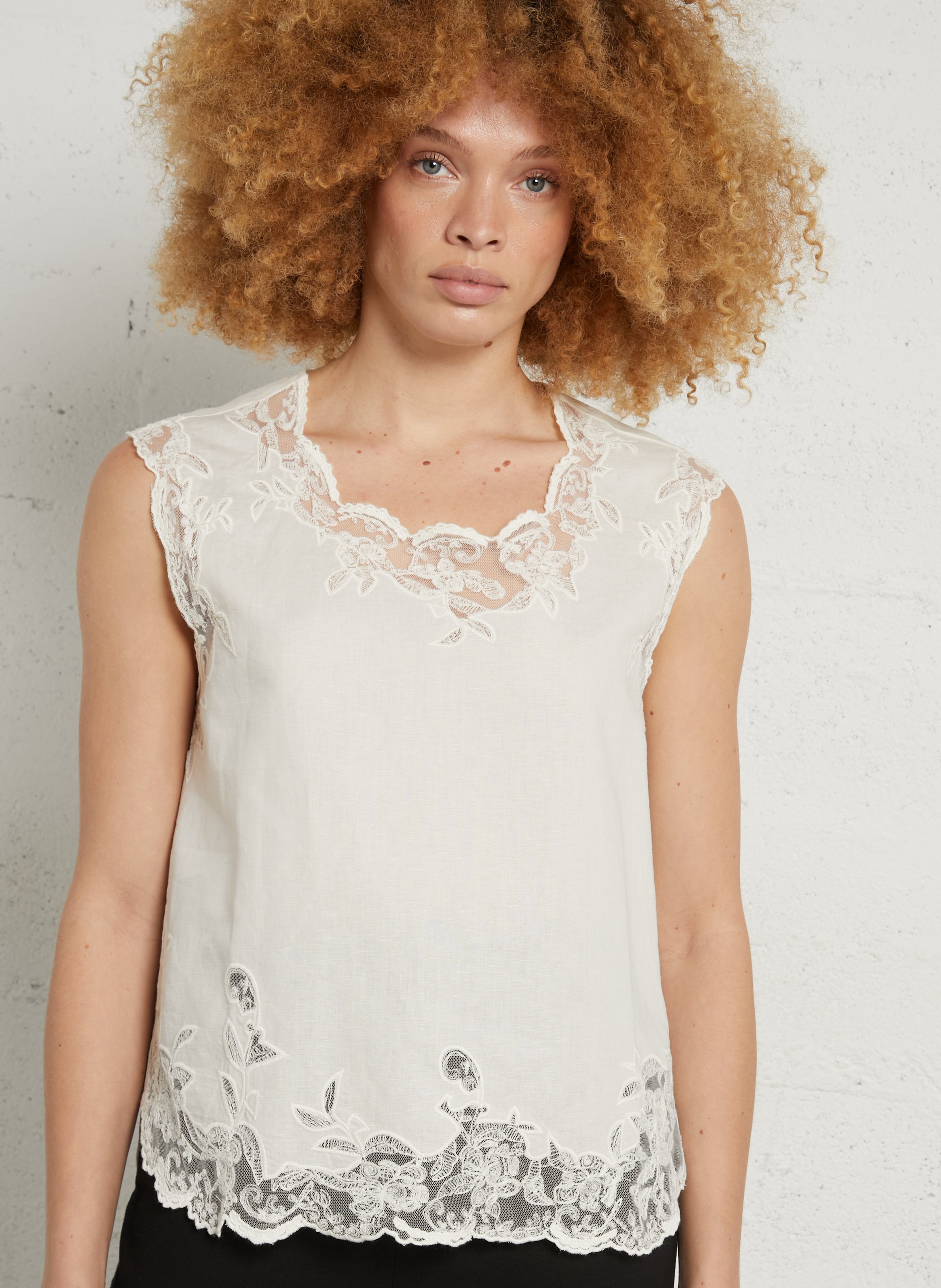Top col rond en lin mélangé SUD EXPRESS Beige