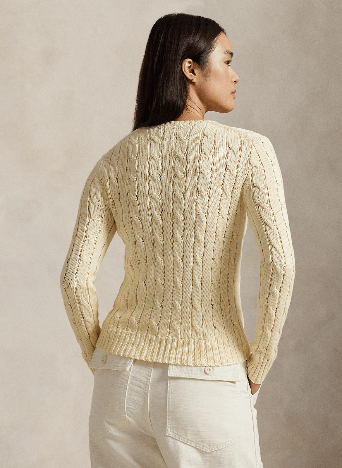 Pull moulant col rond en coton POLO RALPH LAUREN Beige