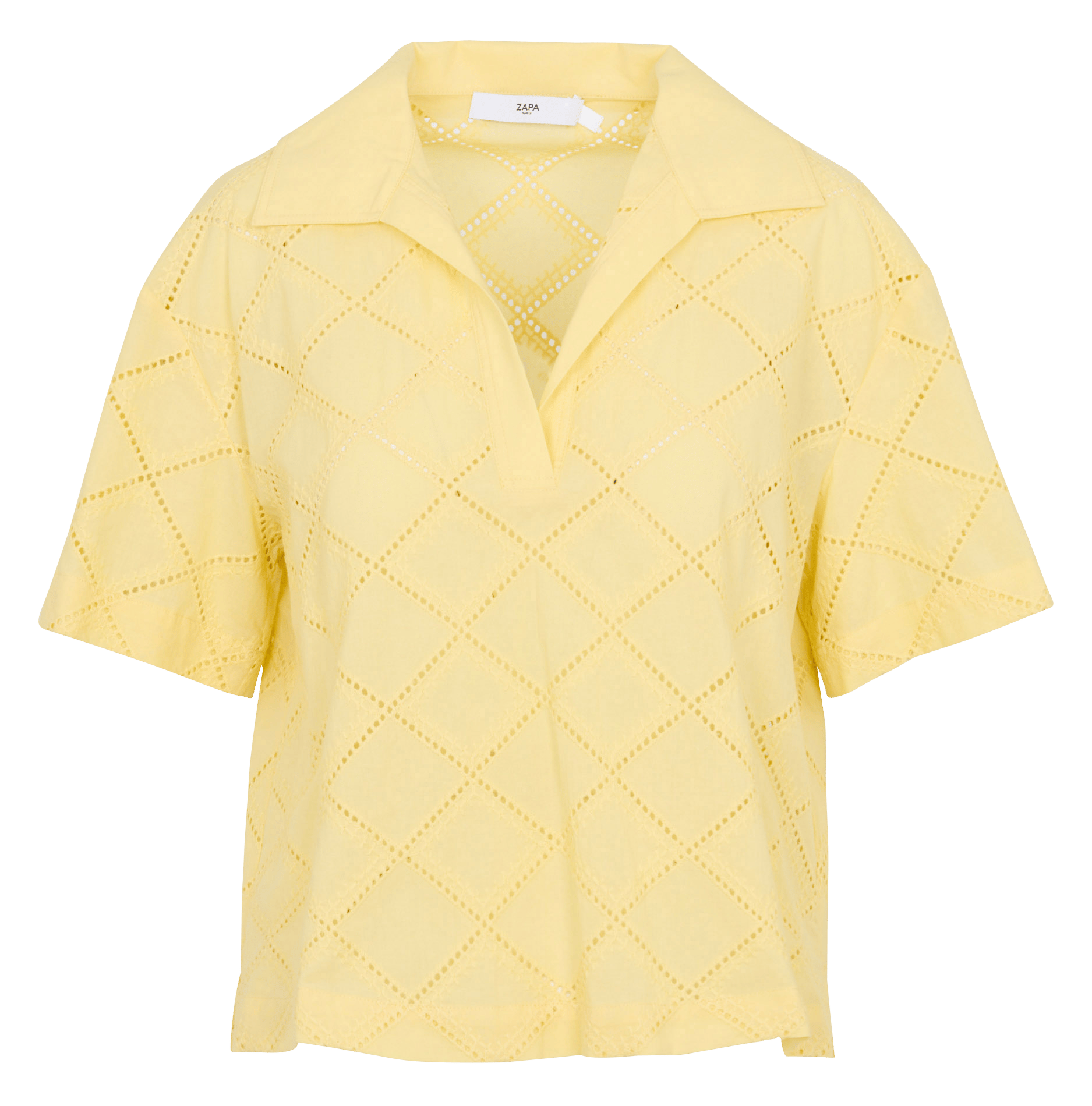 Blouse oversize col V en coton brodé ZAPA Jaune