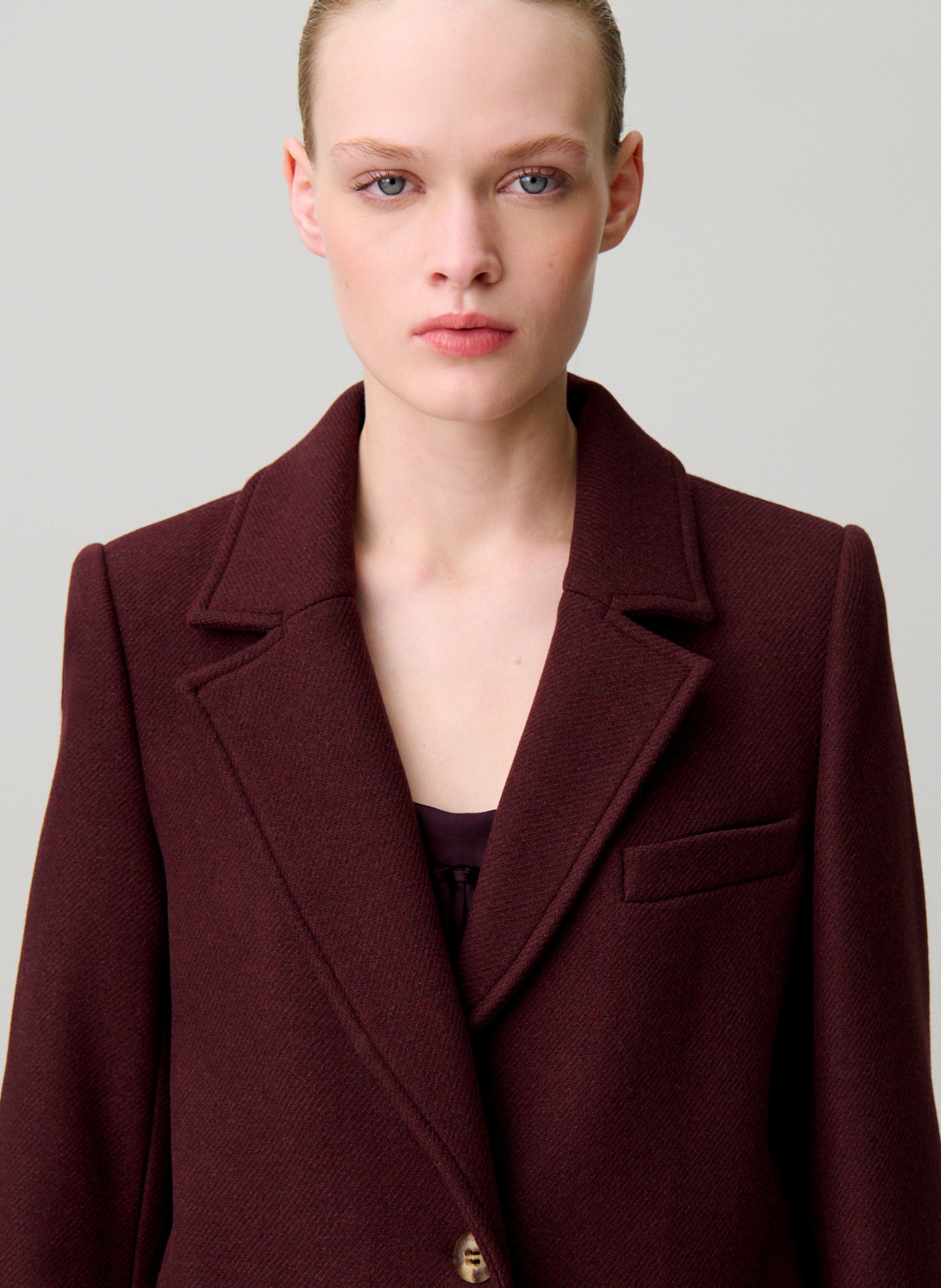 Langer einfarbiger Wollmantel CLAUDIE PIERLOT Rot