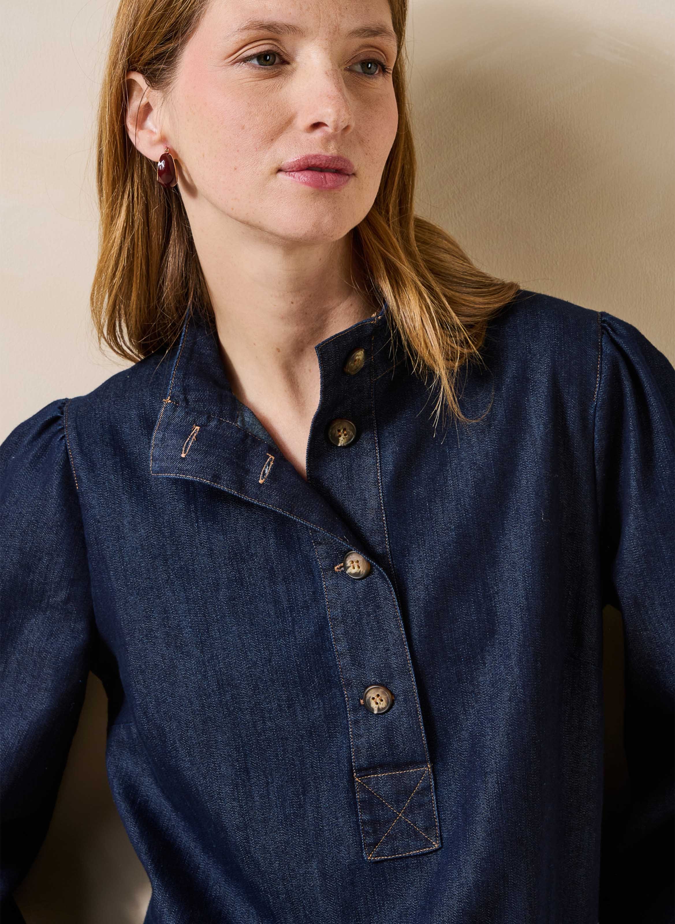 Robe denim ample courte en coton mélangé LA FEE MARABOUTEE Bleu