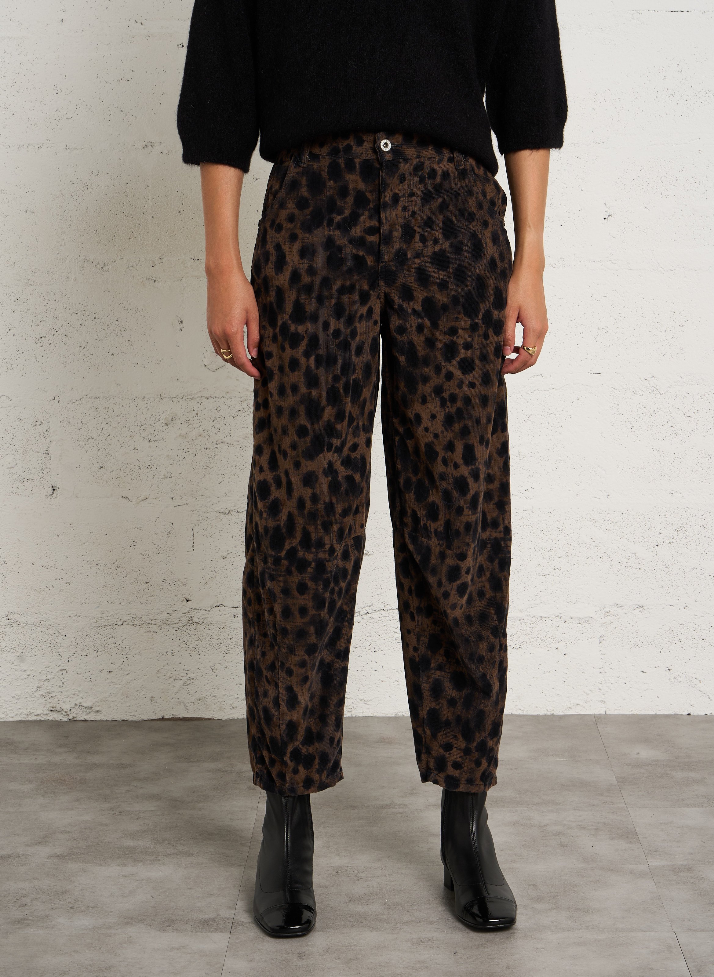 Wide-leg cotton pants PLEASE Brown