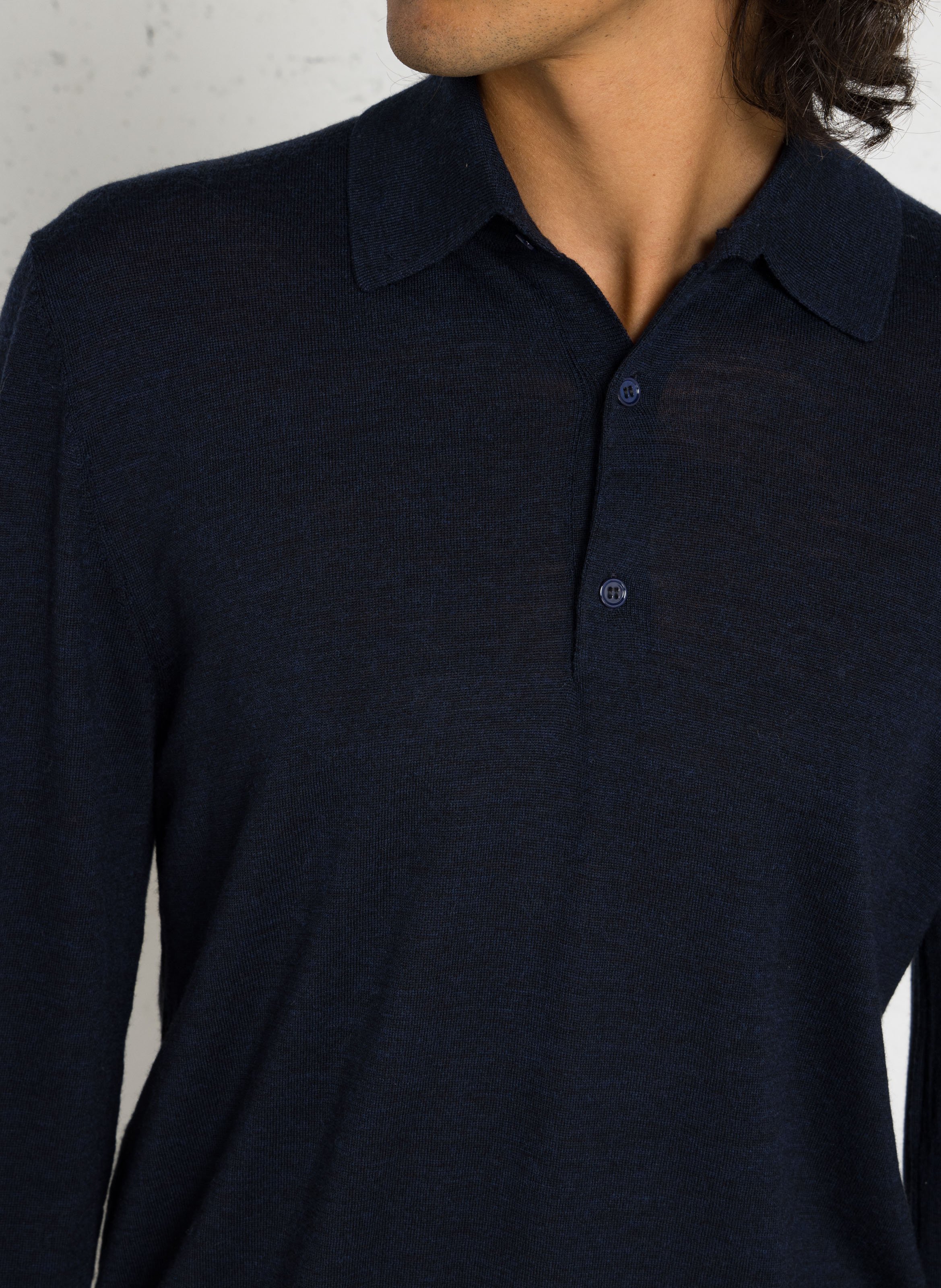 Polo manches longues en laine MAJESTIC FILATURES Bleu