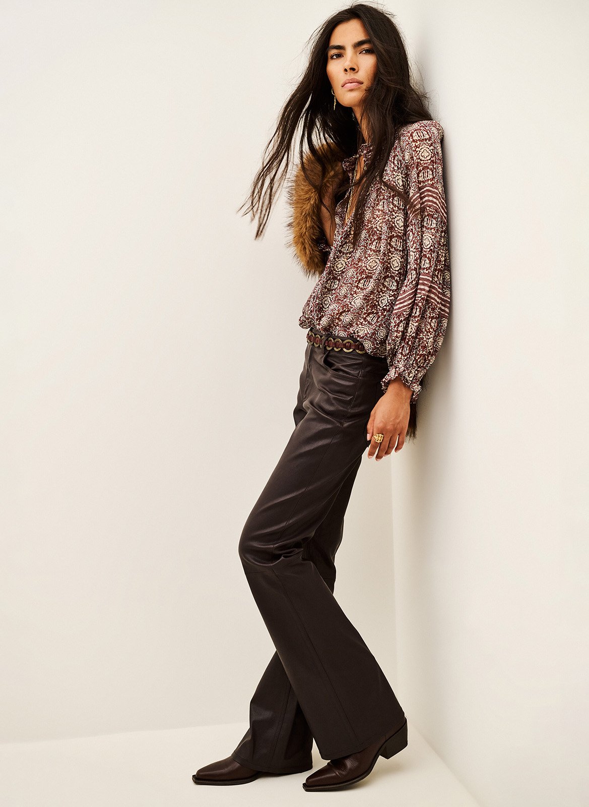 Pantalon boot cut en cuir BA&SH Marron