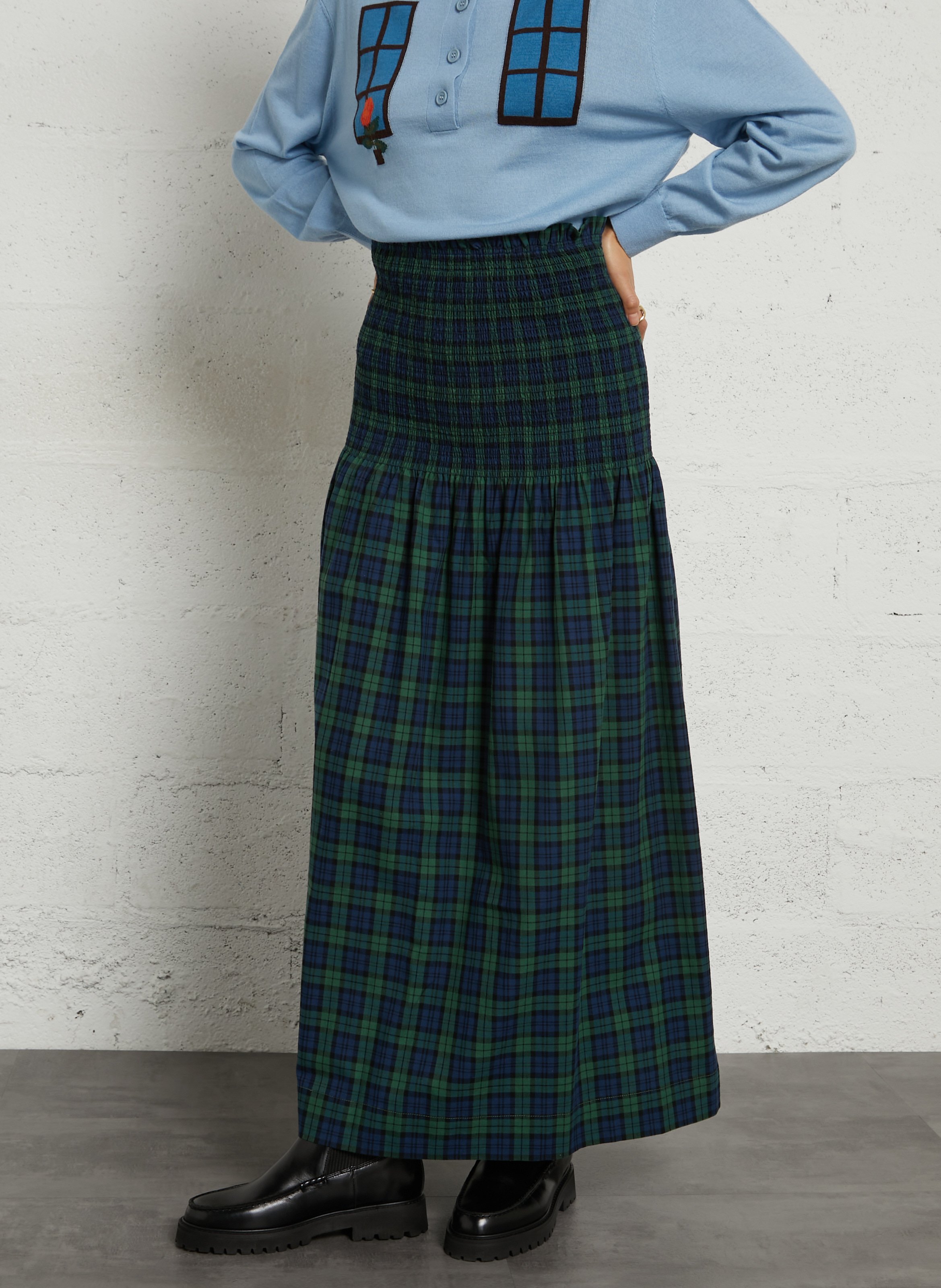 Wijd uitlopende geruite katoenen rok THE TINY BIG SISTER Blauw