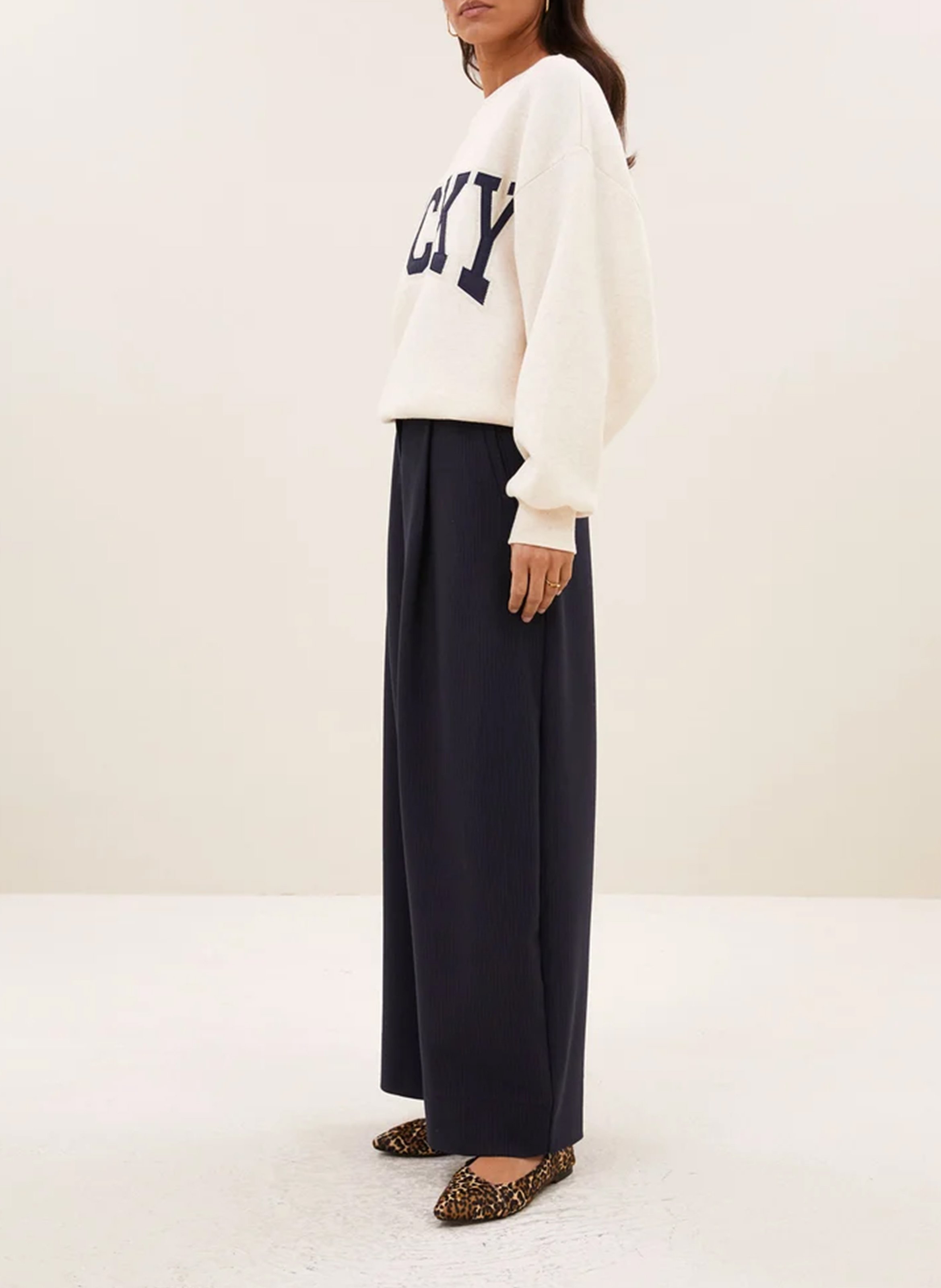 Sweat ample col rond imprimé en coton mélangé BY BAR Rose