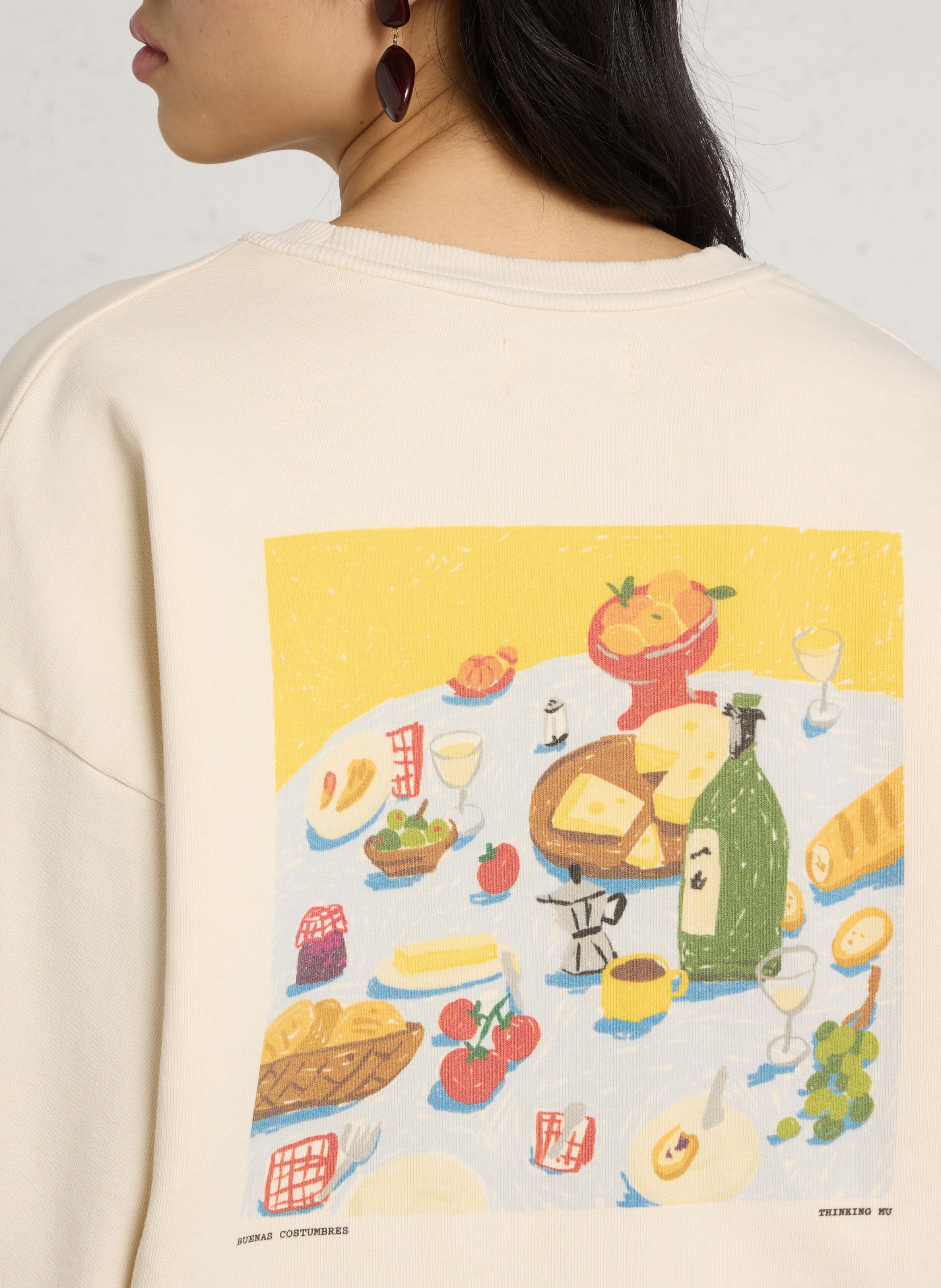 Pull ample sérigraphié en coton THINKING MU Beige