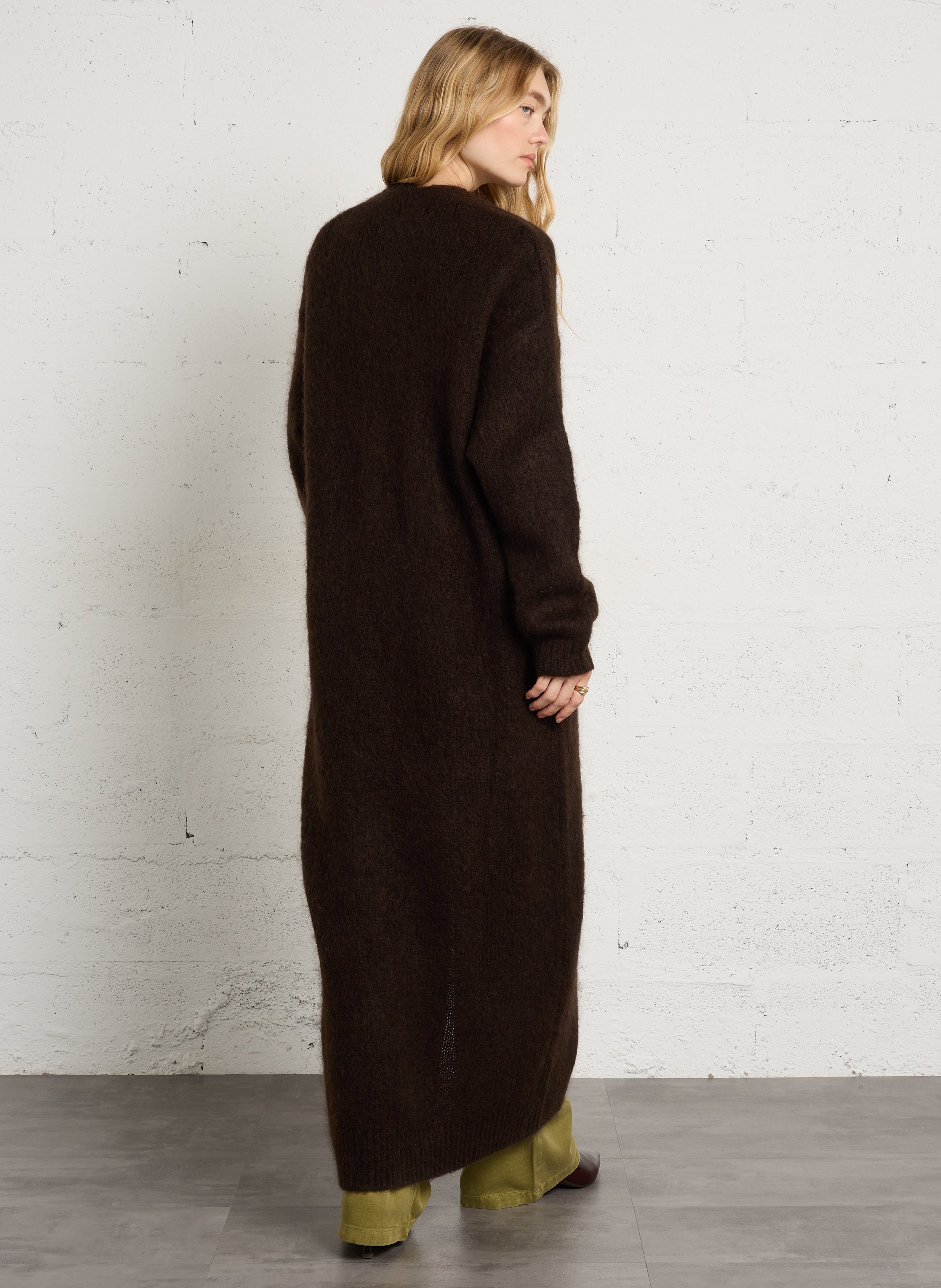 Long straight-knit cardigan DES PETITS HAUTS Brown